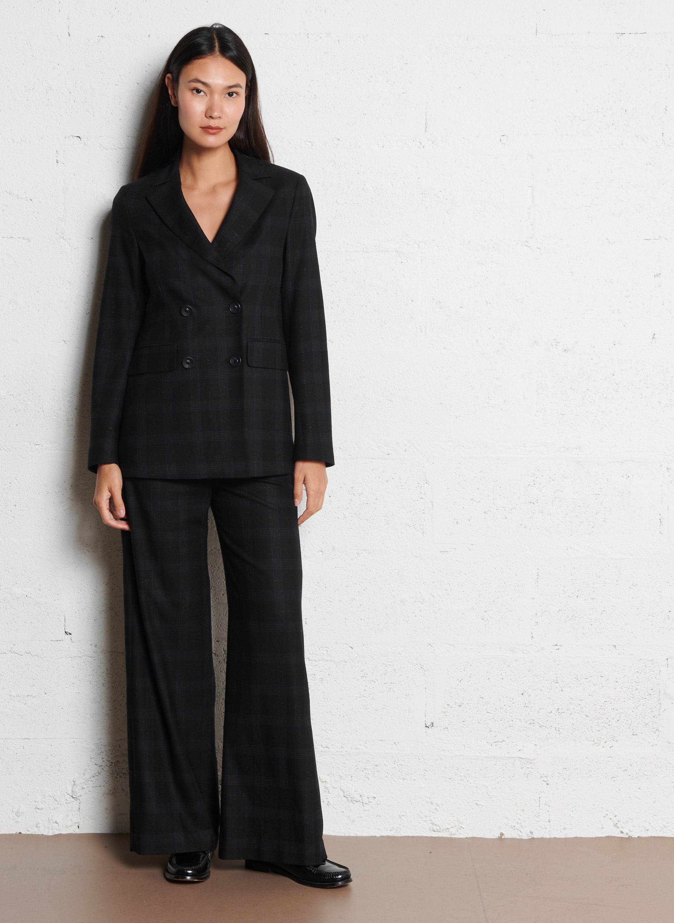 Veste ajustée col tailleur à carreaux DIEGA Marron