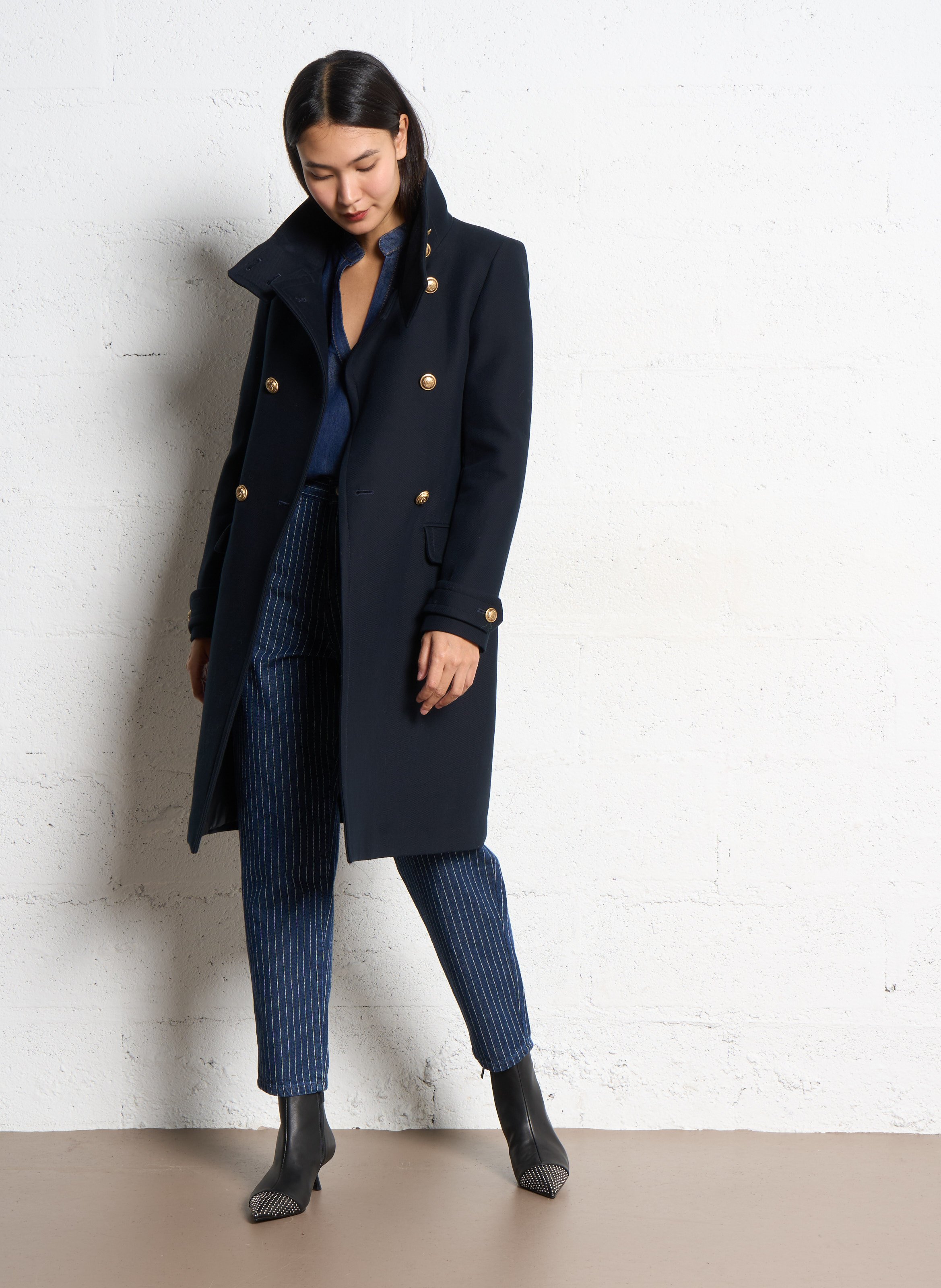 Langer Baumwollmantel mit Stehkragen IKKS Blau