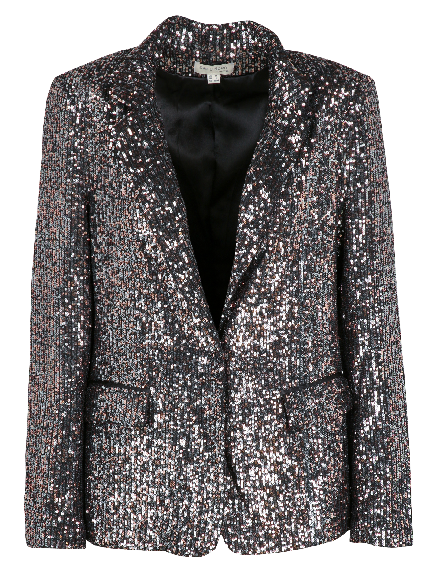 Veste tailleur droite à sequins brodés SEE U SOON Noir