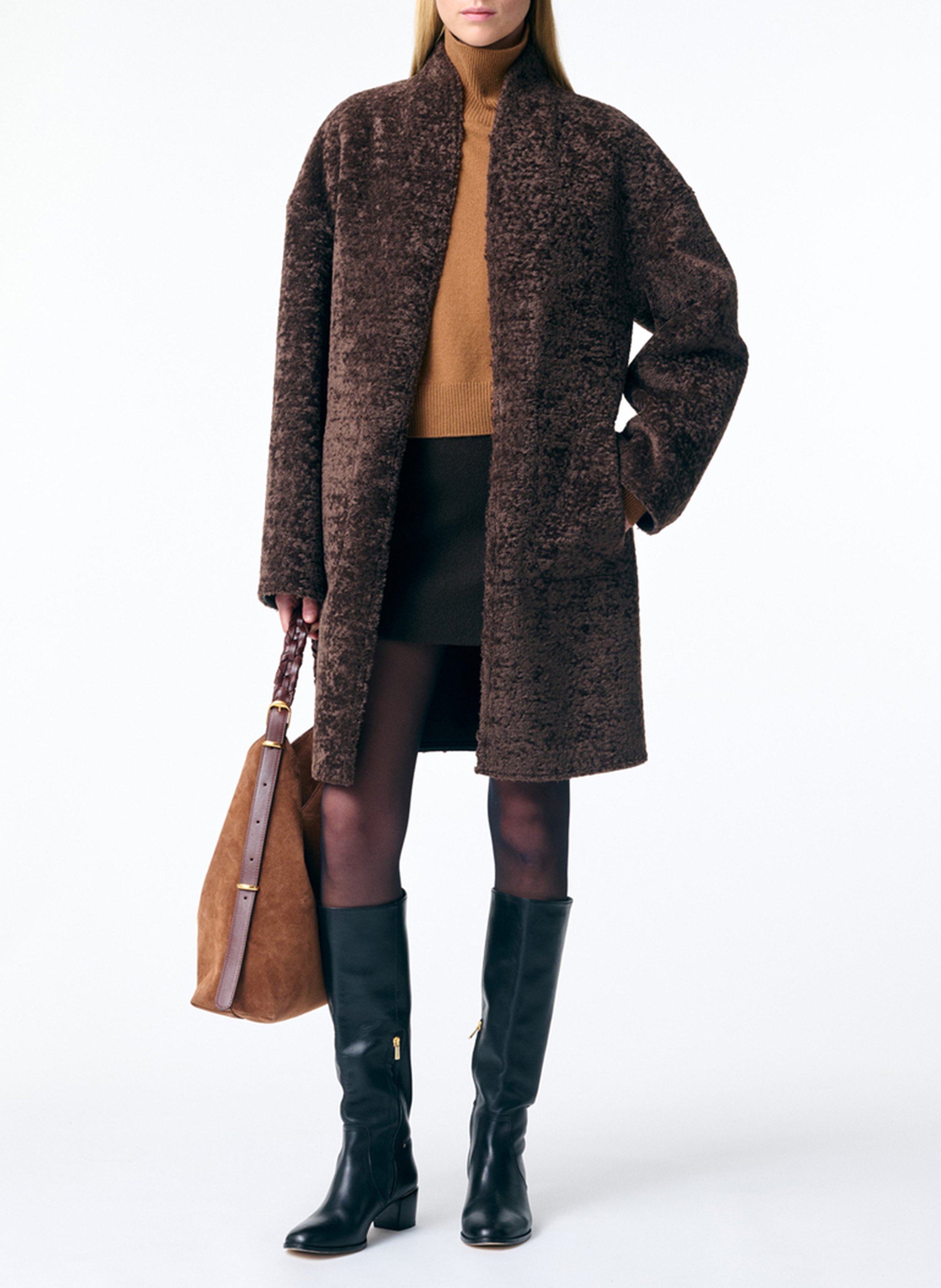 Jas met V-hals en lederlook effect VANESSA BRUNO Bruin