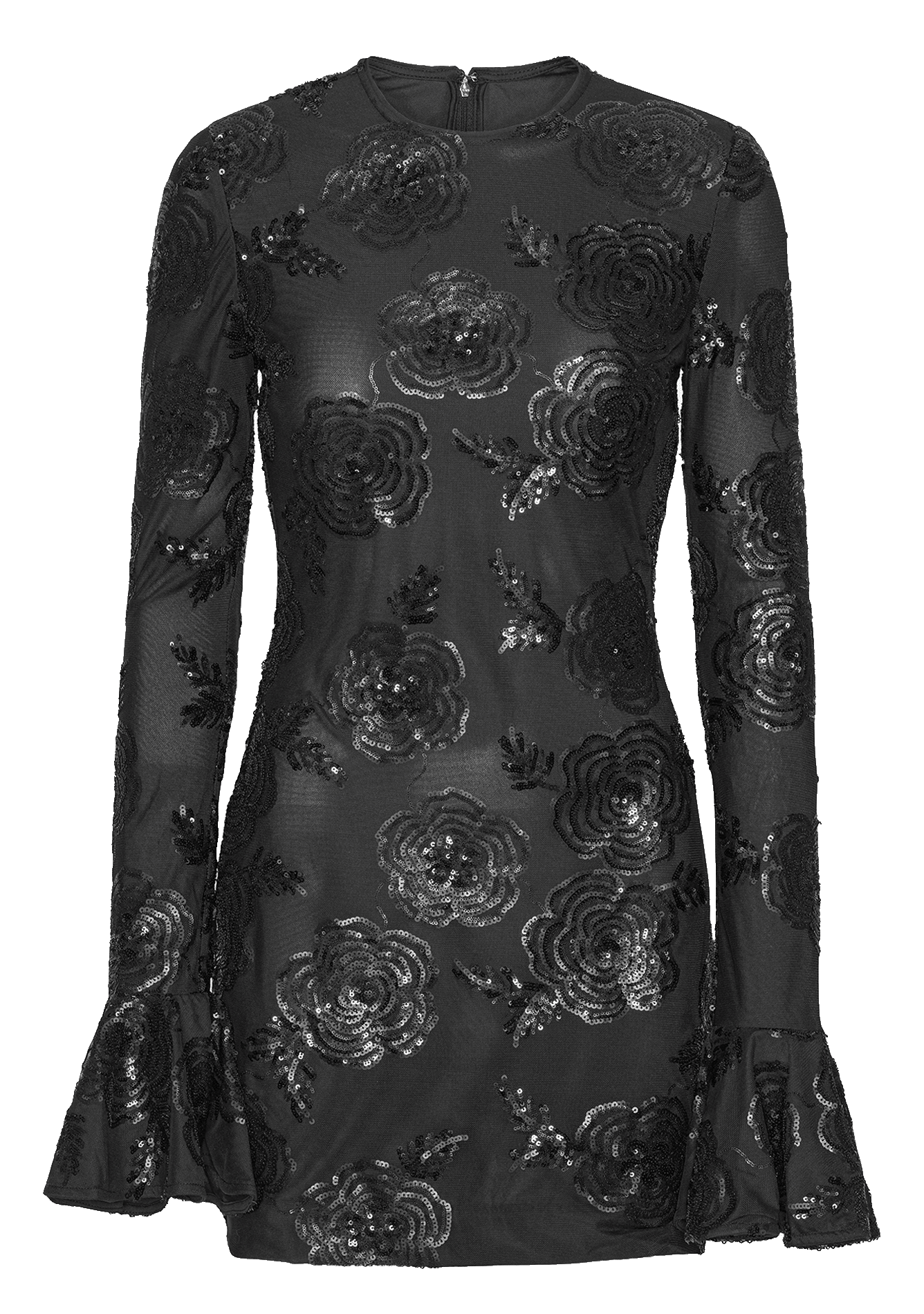 Short sequined round-neck dress ROTATE Black