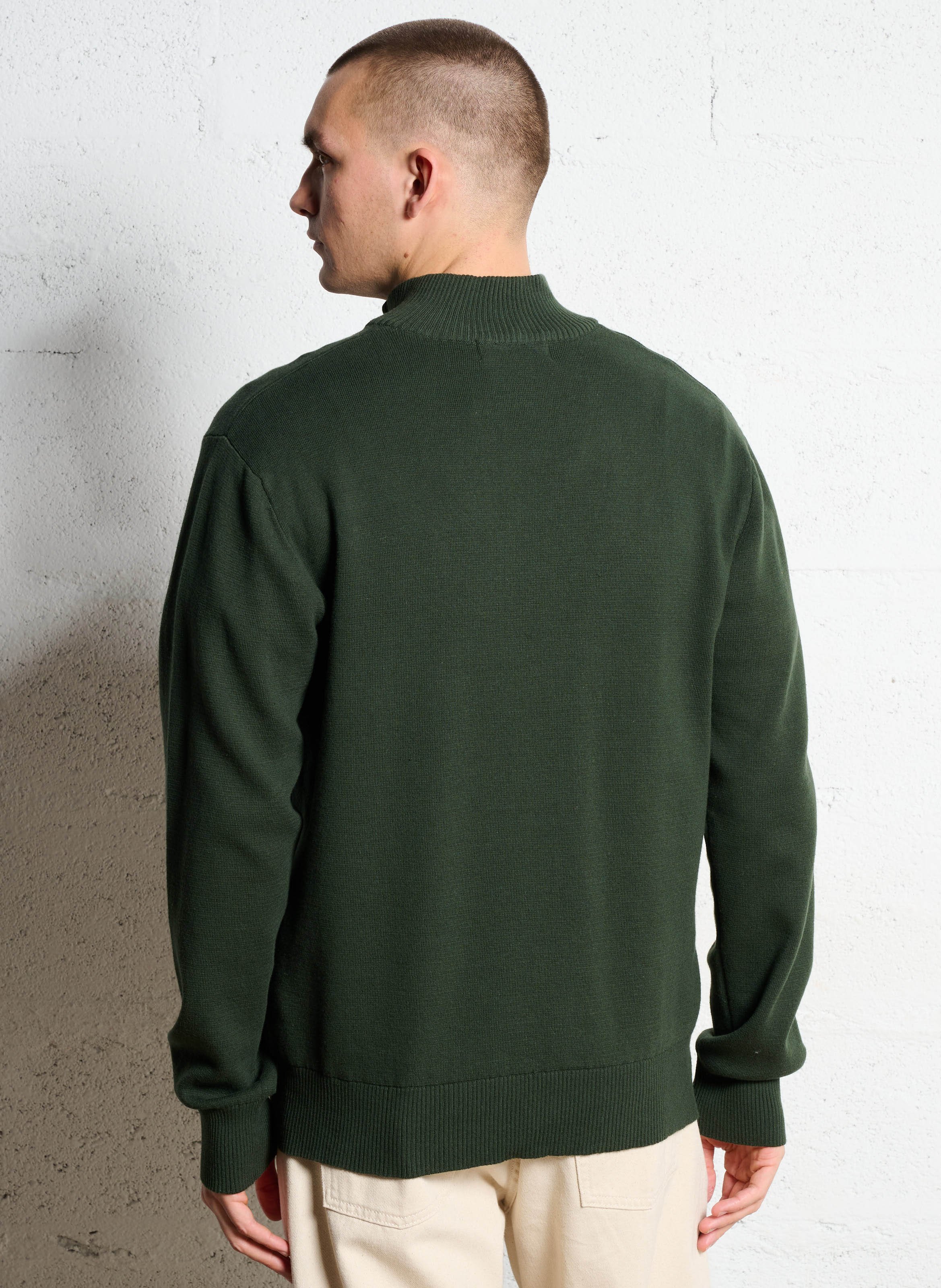 Straight fit trucker collar sweater in blended organic cotton MINIMUM Green