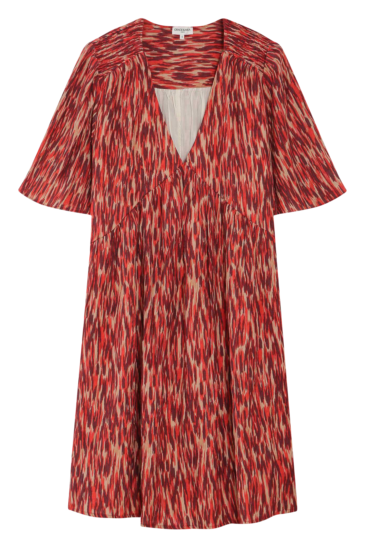 Korte, wijde jurk met V-hals en print GRACE ET MILA Rood