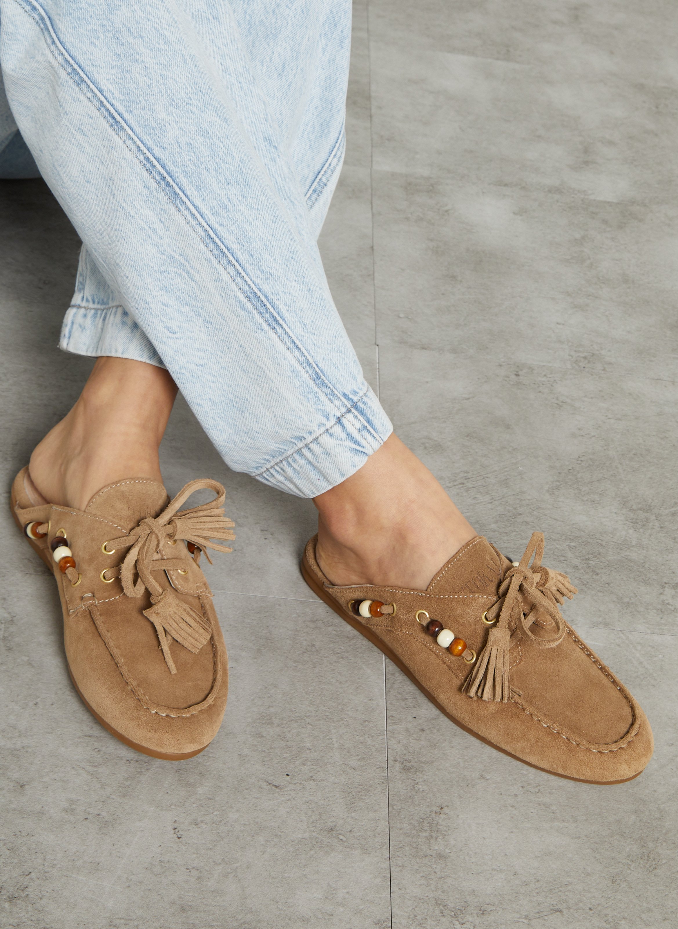 Mules en cuir velours TORAL Marron