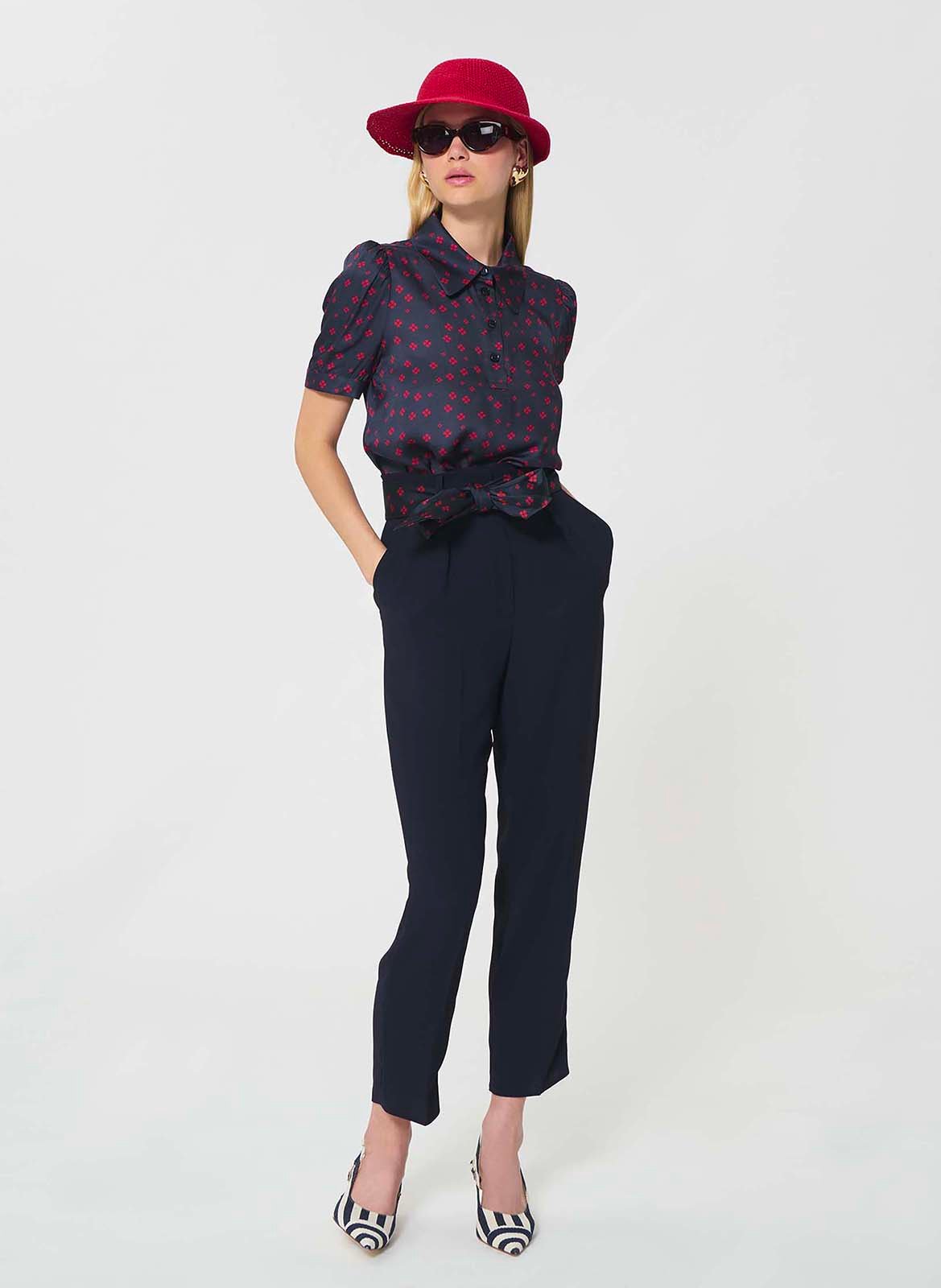 Polo satiné à motif trèfles TARA JARMON Bleu