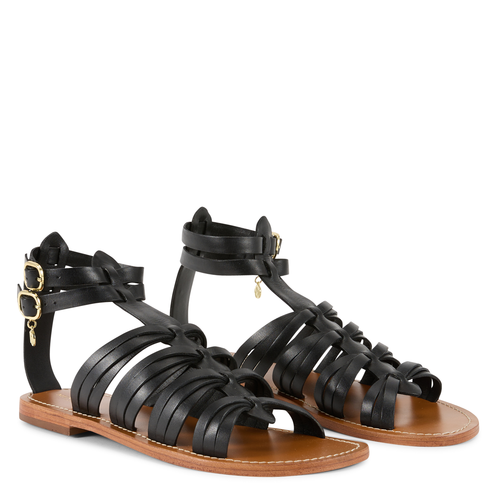 Sandales plates à brides en cuir lisse PETITE MENDIGOTE Noir