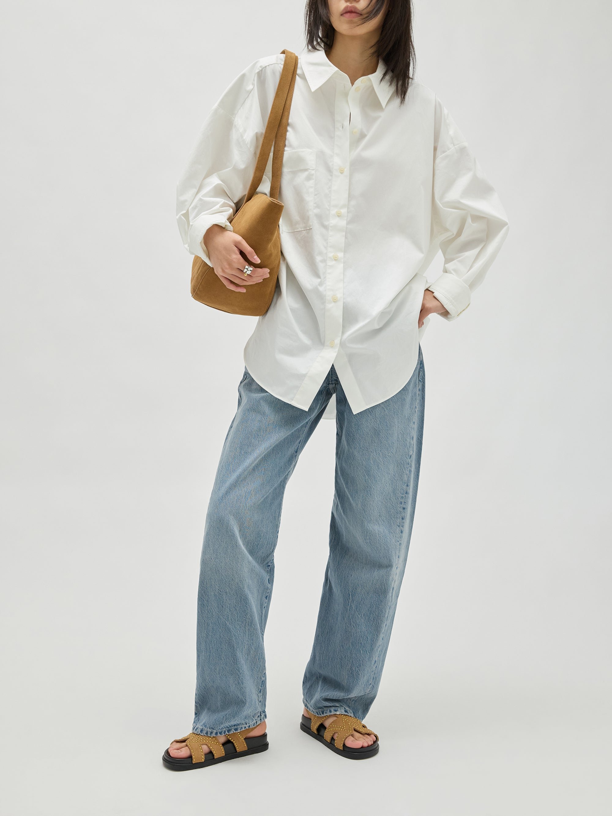 Flat suede sandals with studded straps VANESSA WU Brown