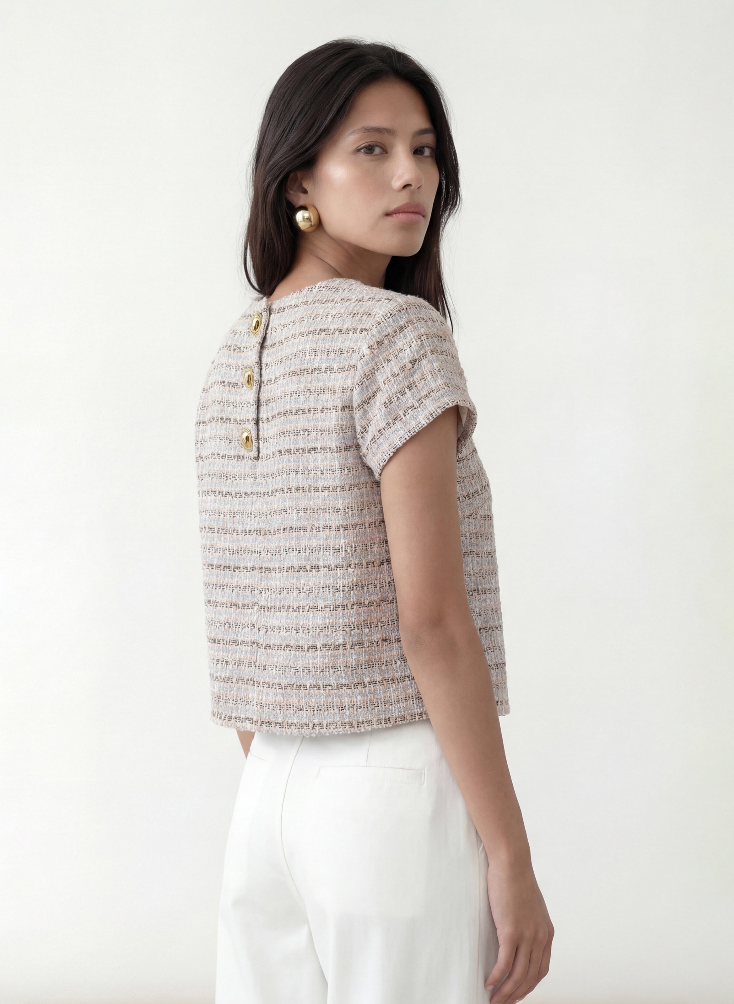 Oberteil mit Rundhalsausschnitt aus Tweed KOOKAI Orange