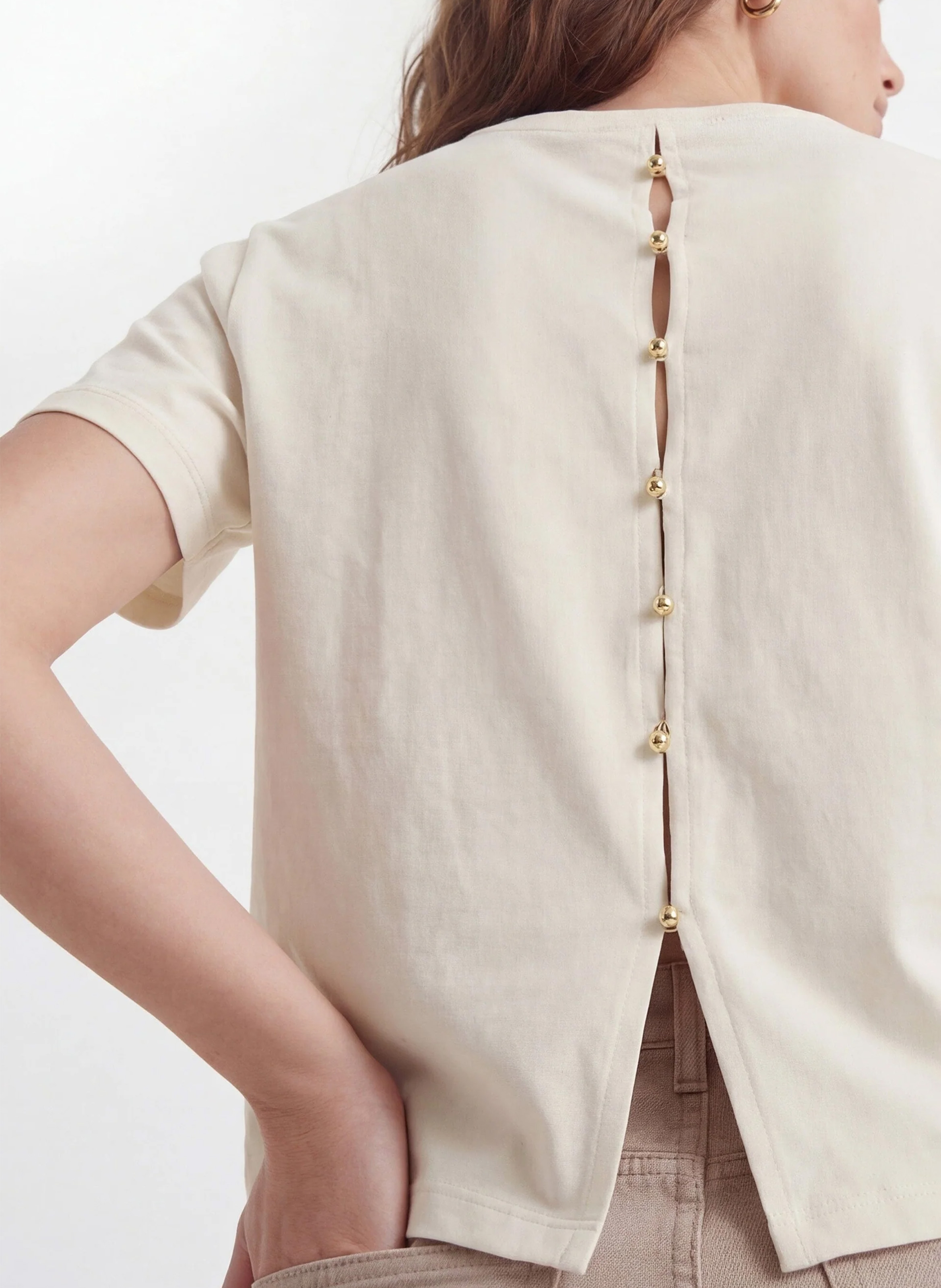 Tee-shirt droit uni à dos boutonné KOOKAI Blanc