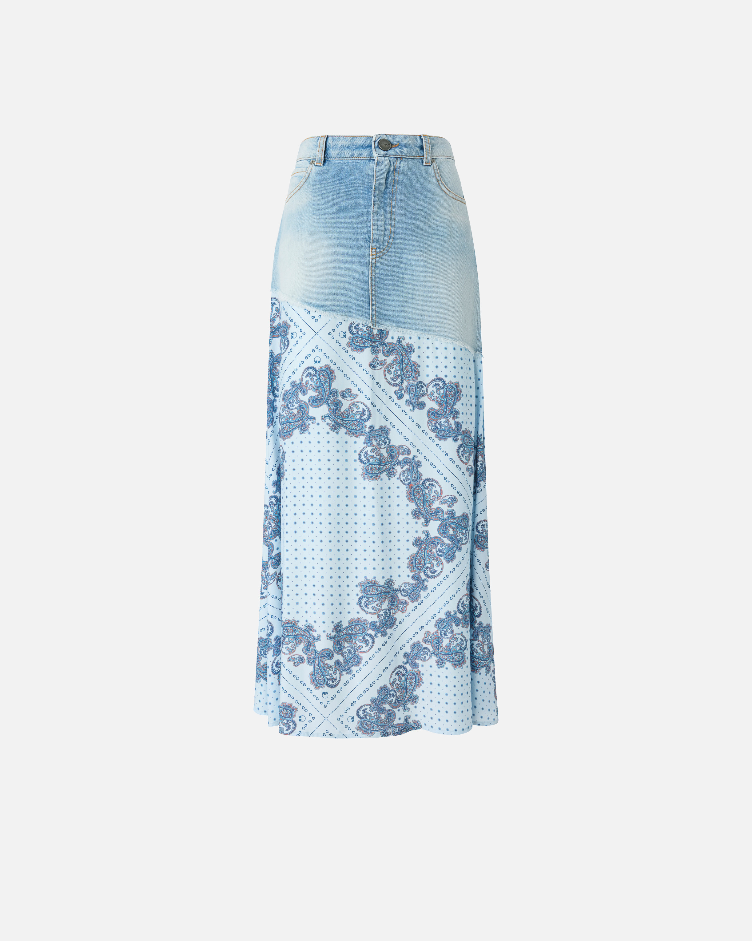 Long denim skirt with scarf print PINKO Multicolored