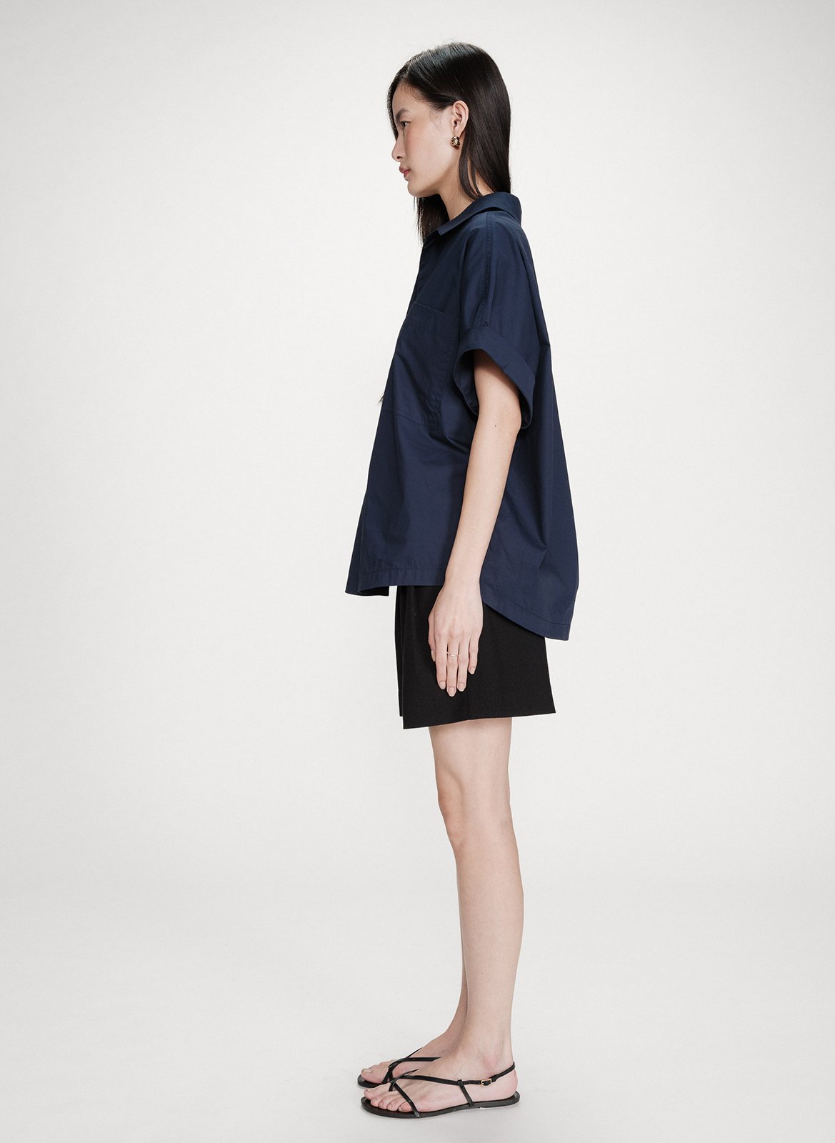 Oversized cotton shirt with classic collar GRACE ET MILA Blue