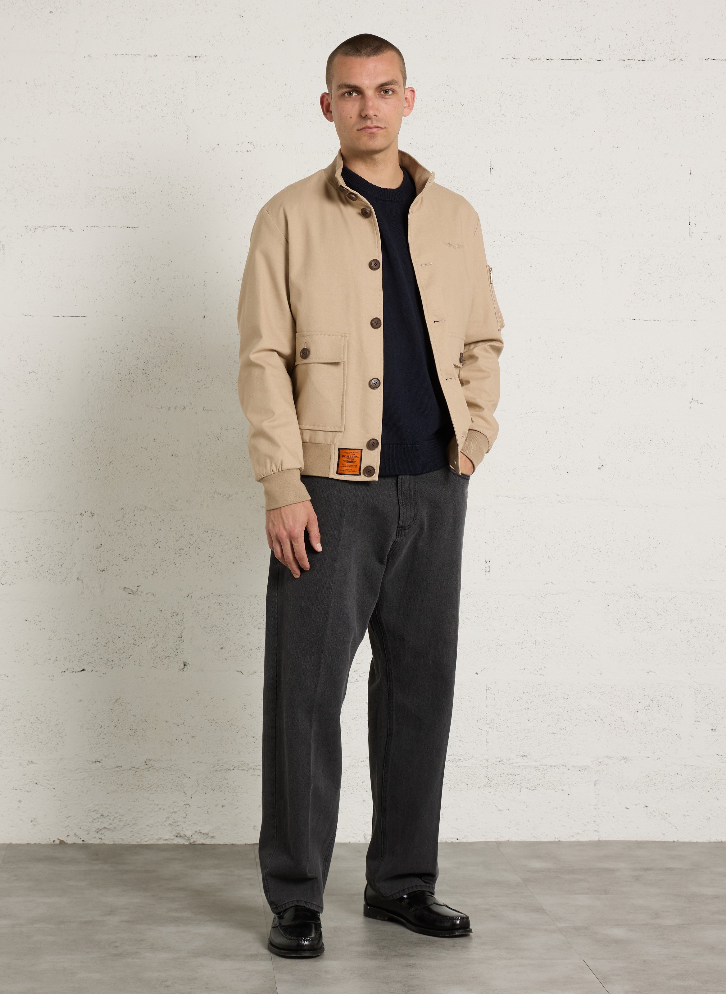 Veste droite col montant BOMBERS ORIGINAL Beige