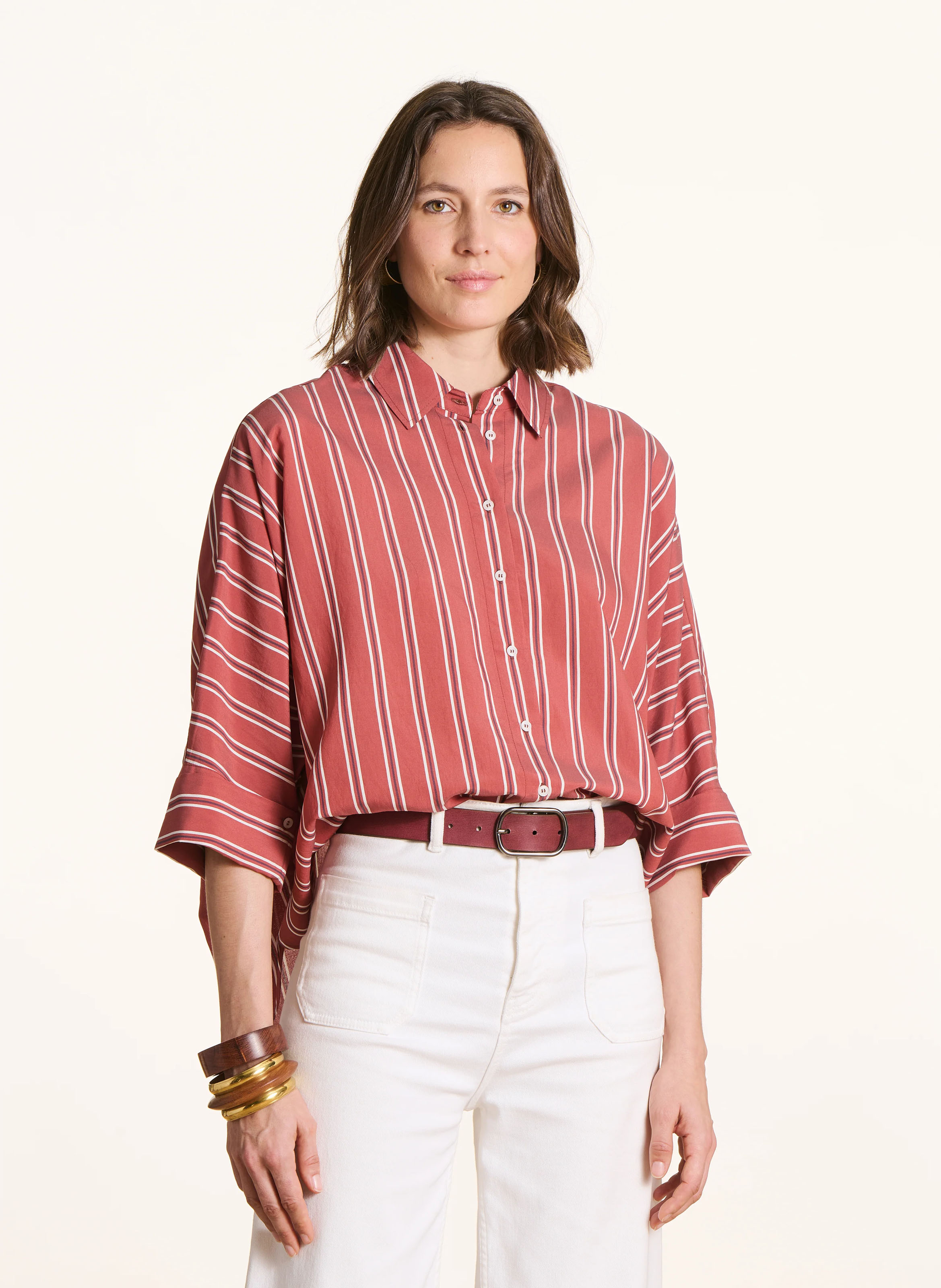 Chemise oversize col classique à rayures LA FEE MARABOUTEE Rouge