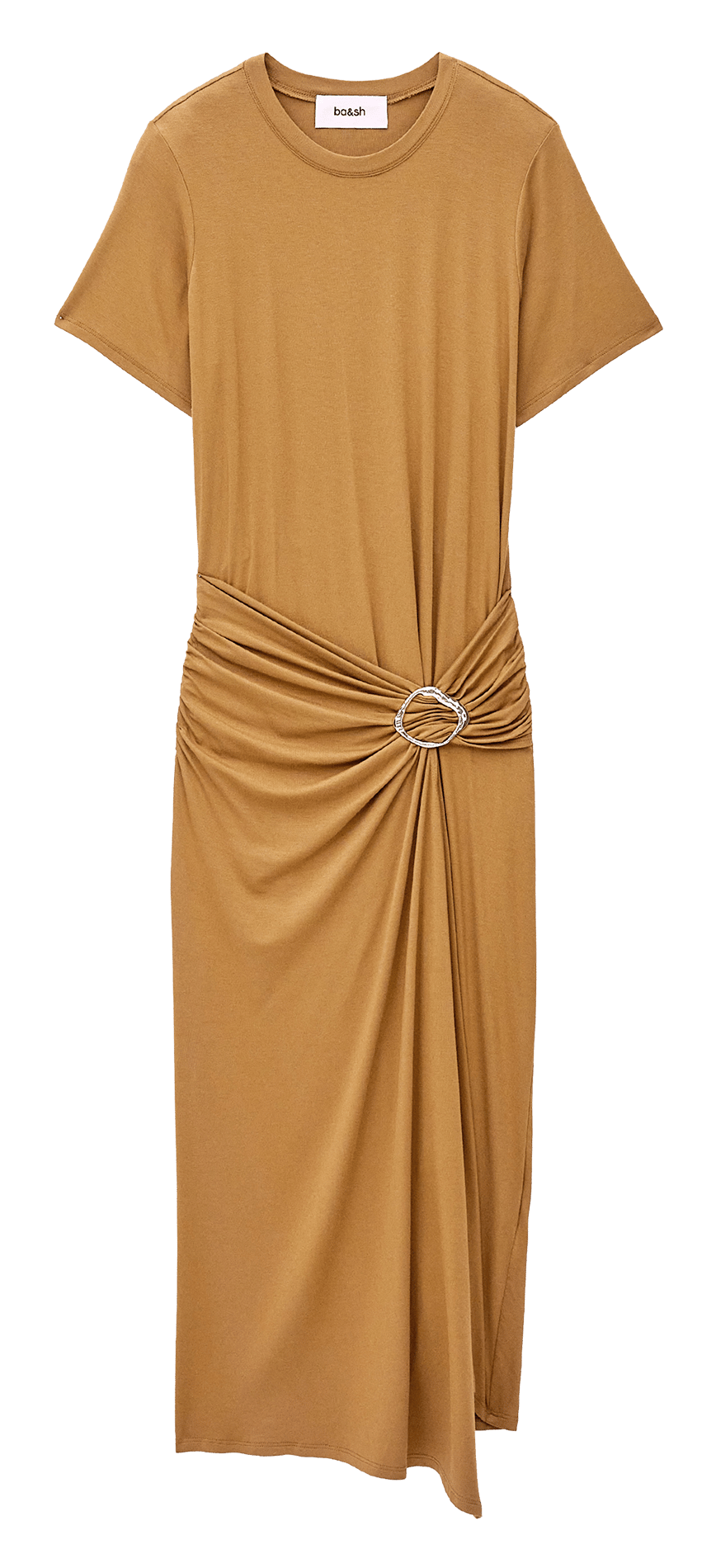 Midi-jurk met aansluitende pasvorm en effen draperie BA&SH Bruin