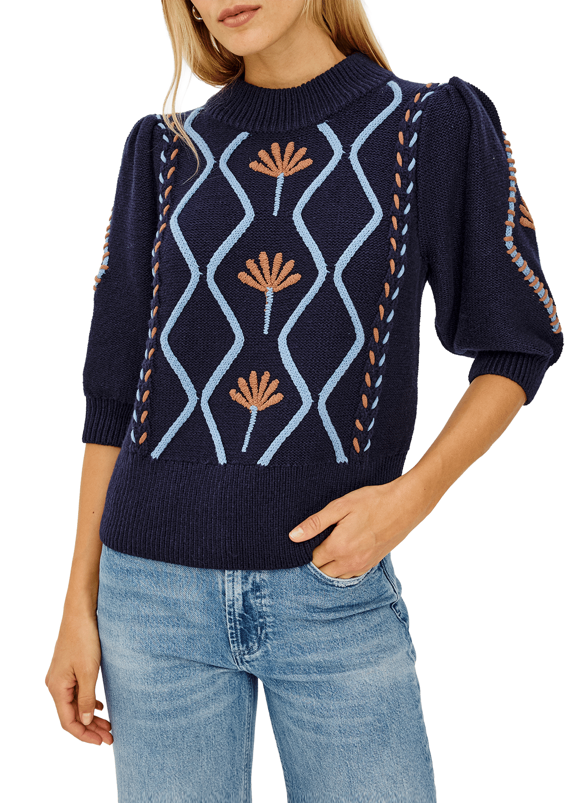 Trui met opstaande kraag - katoenblend RAILS Blauw