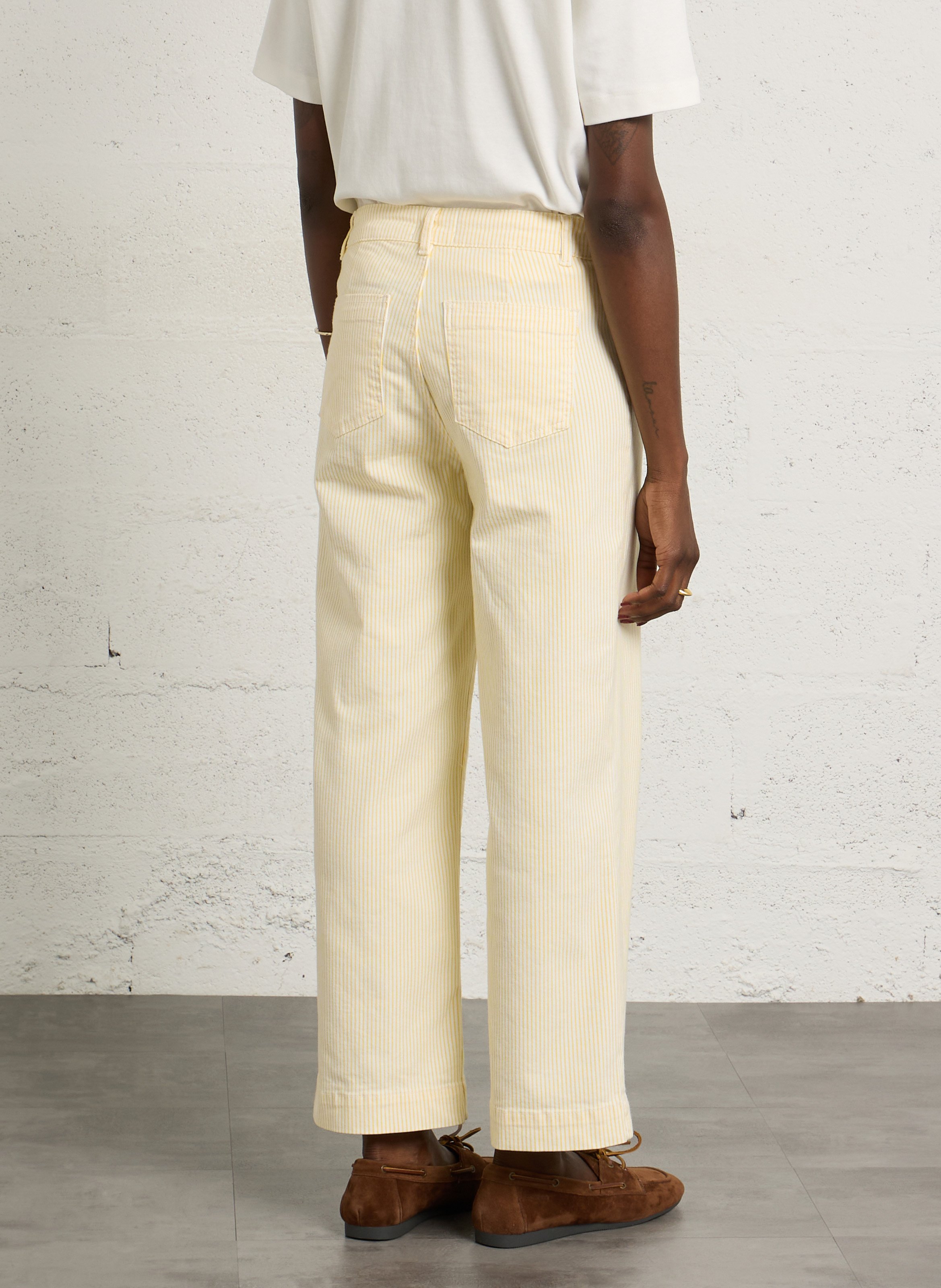 Gestreepte cropped jeans van gemengd katoen. MAISON 123 Geel
