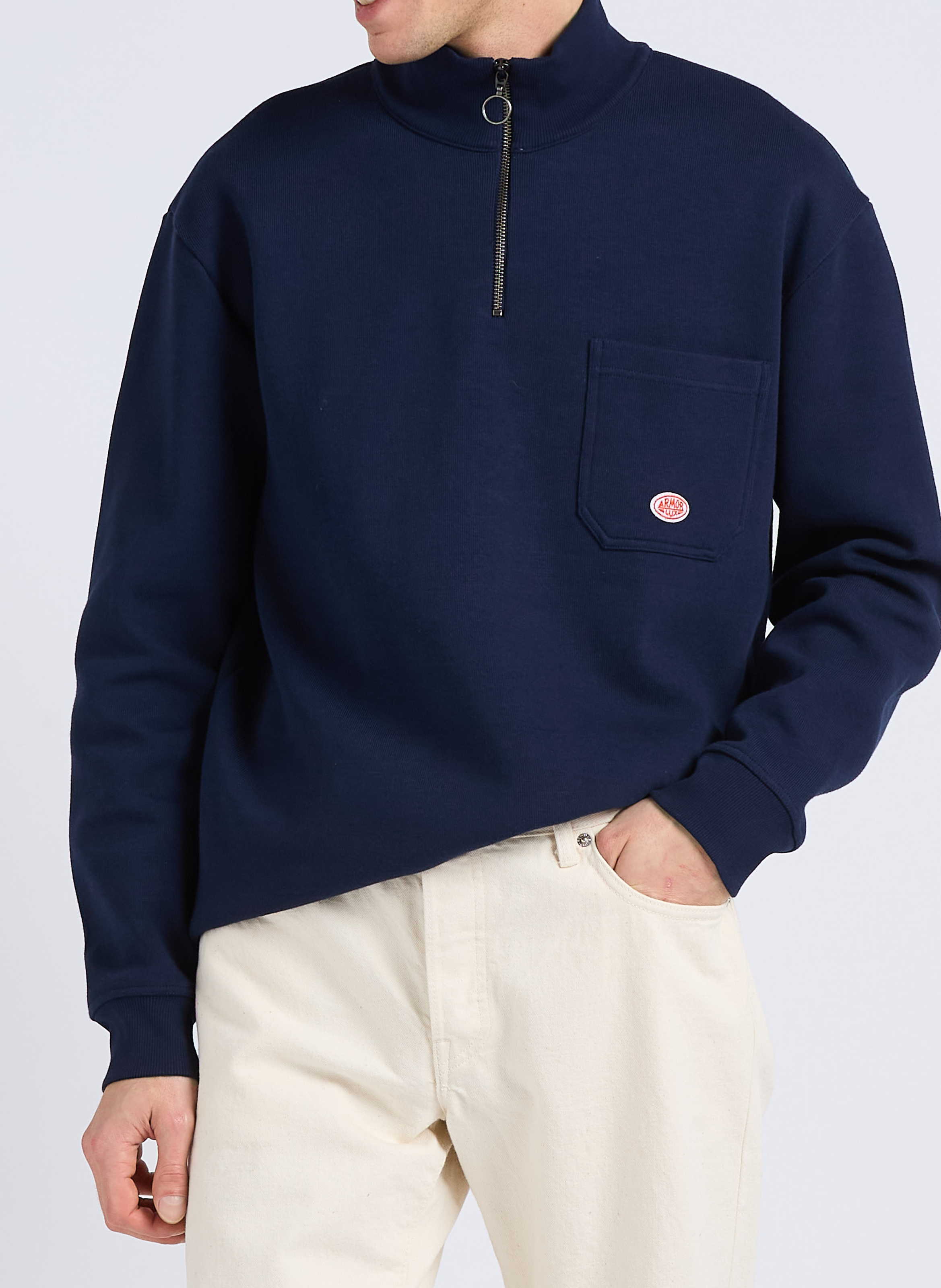 Weiter Pullover aus Bio-Baumwolle mit Stehkragen und Reißverschluss ARMOR LUX Blau
