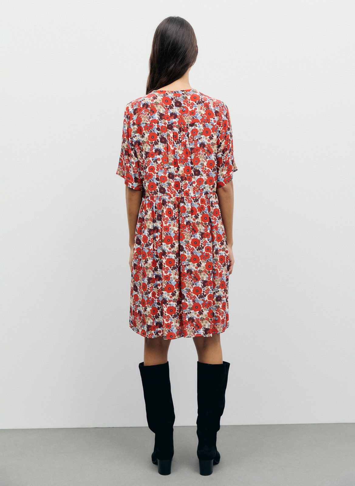 Short printed V-neck dress GERARD DAREL Beige