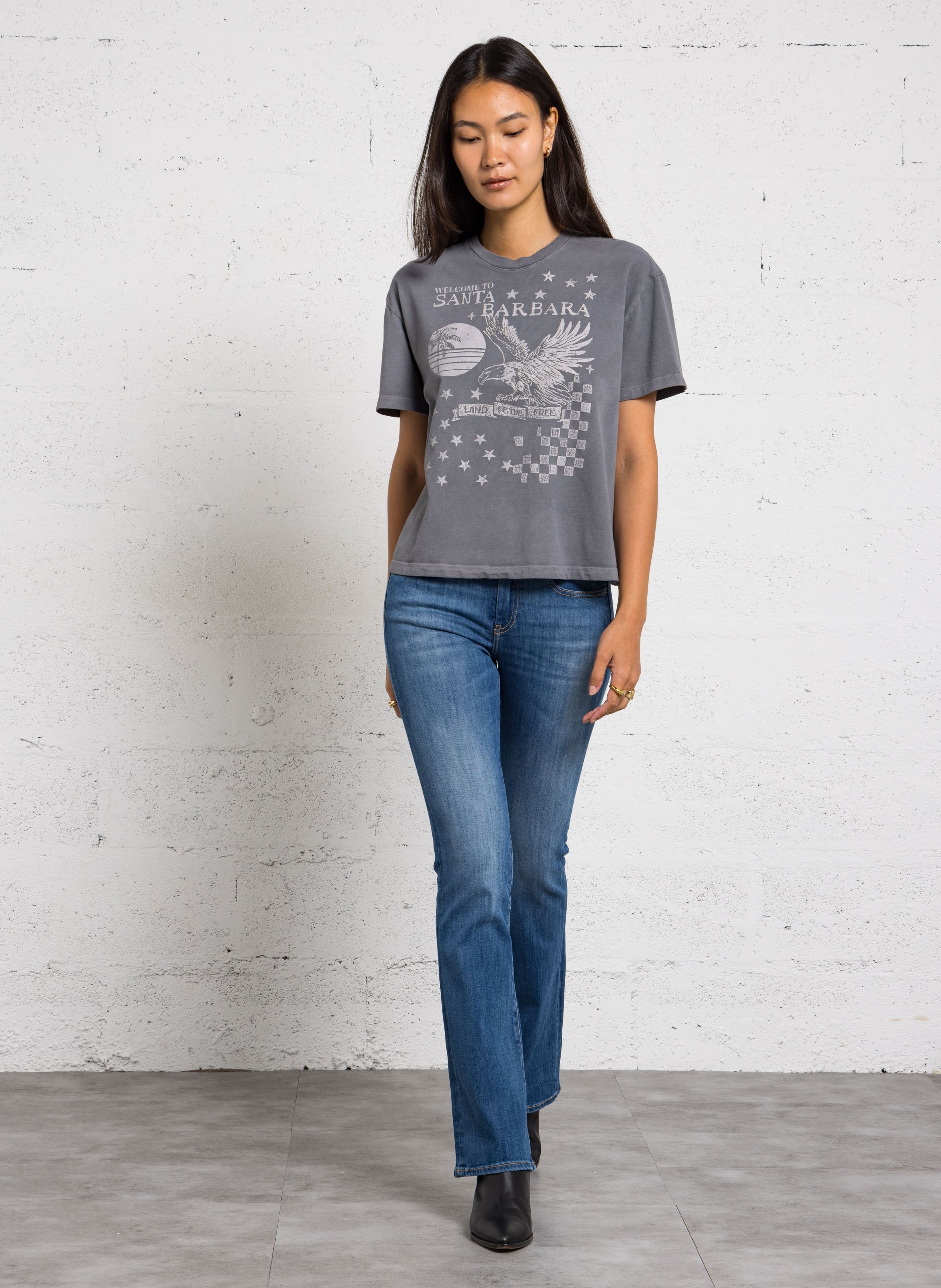 Tee-shirt ample col rond sérigraphié en coton IKKS Gris