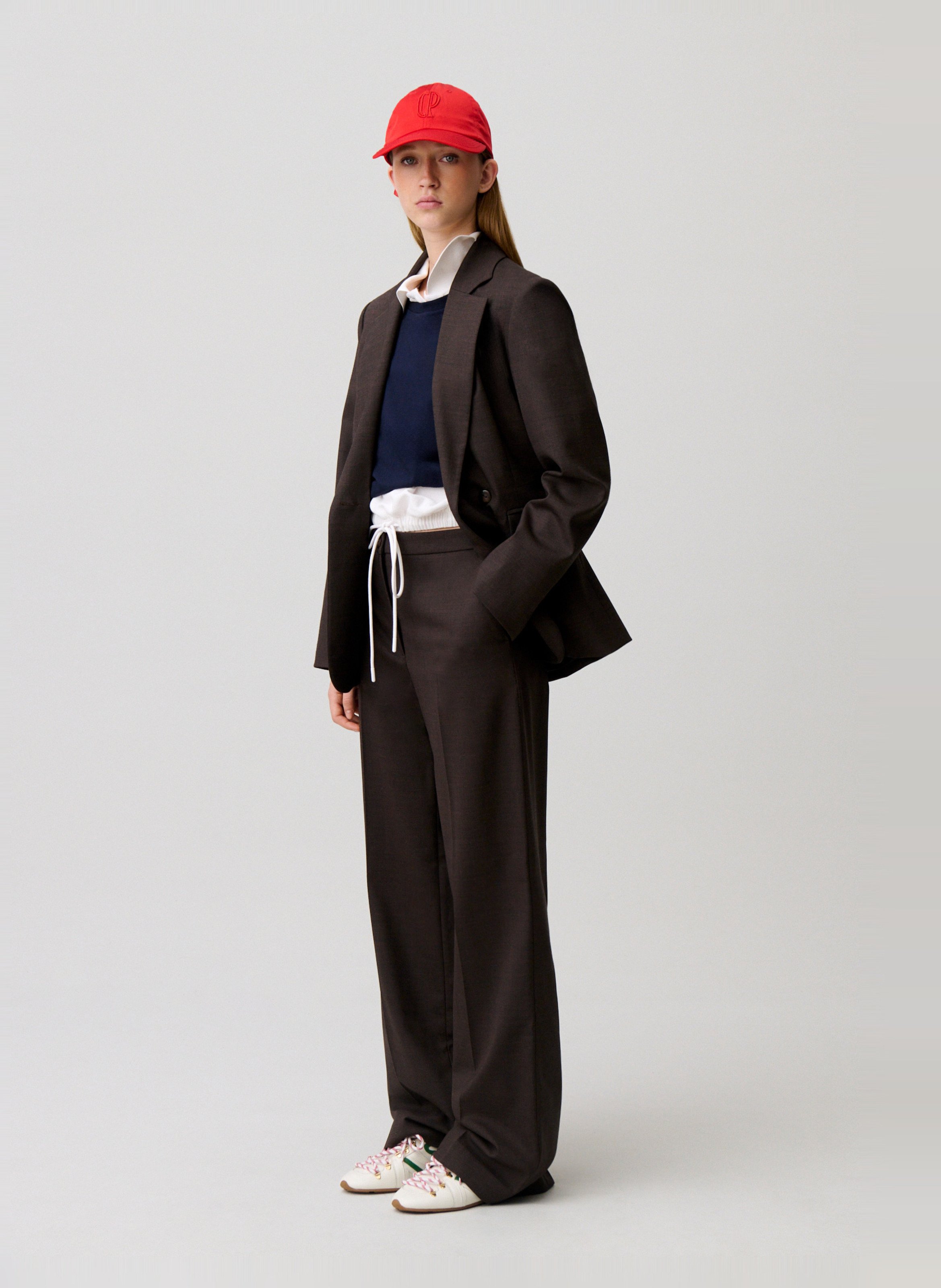 Pantalon droit uni en laine mélangée CLAUDIE PIERLOT Marron