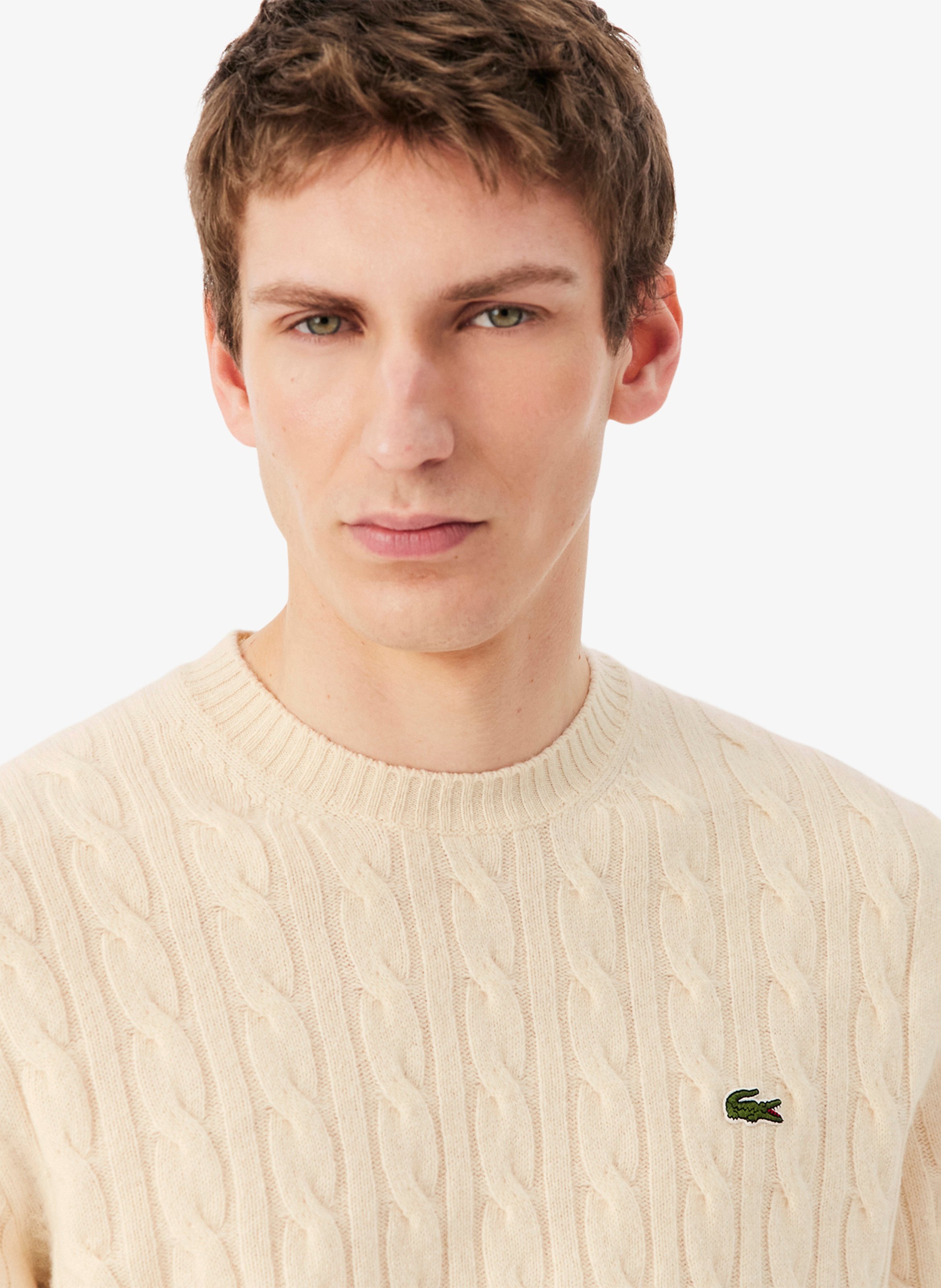 Straight wool cable-knit round-neck jumper LACOSTE Blue