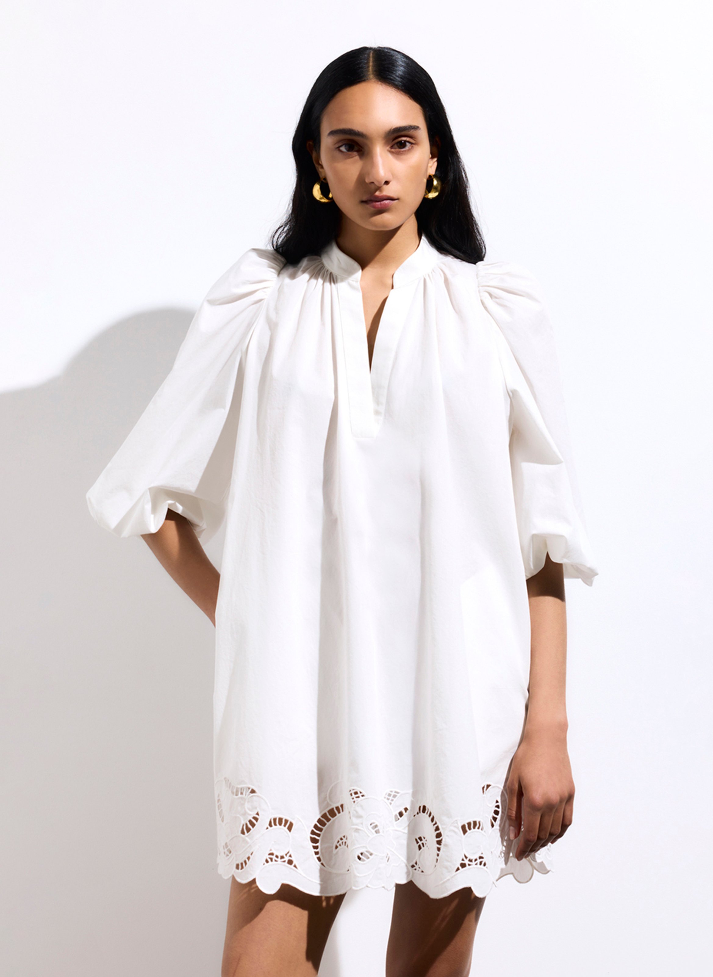 Short 3/4-sleeved cotton dress VANESSA BRUNO White