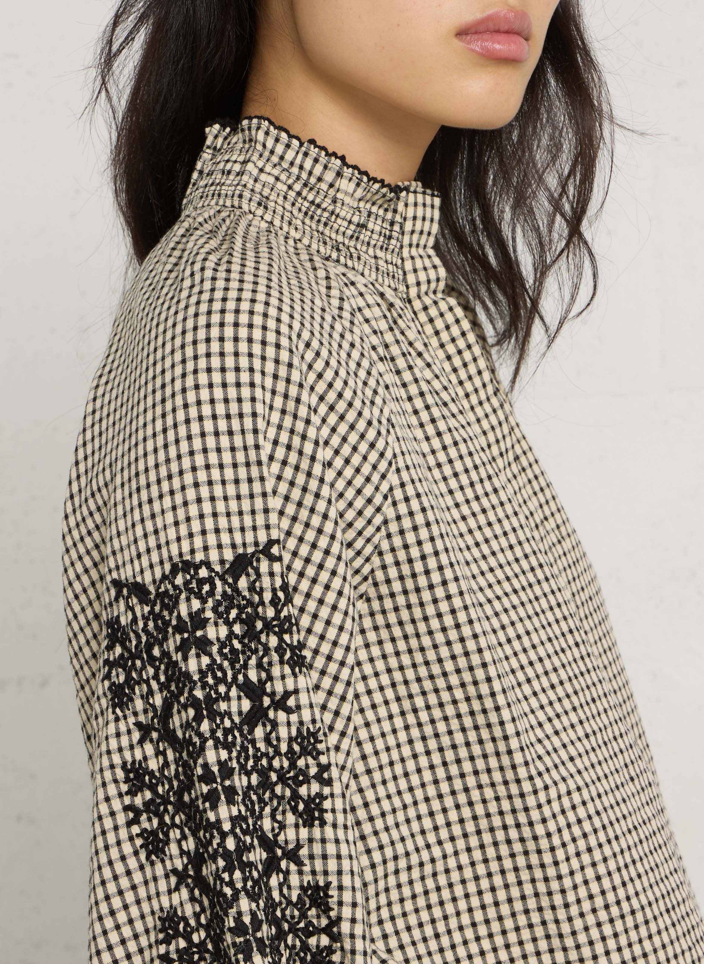 Blouse col montant à carreaux SUD EXPRESS Blanc