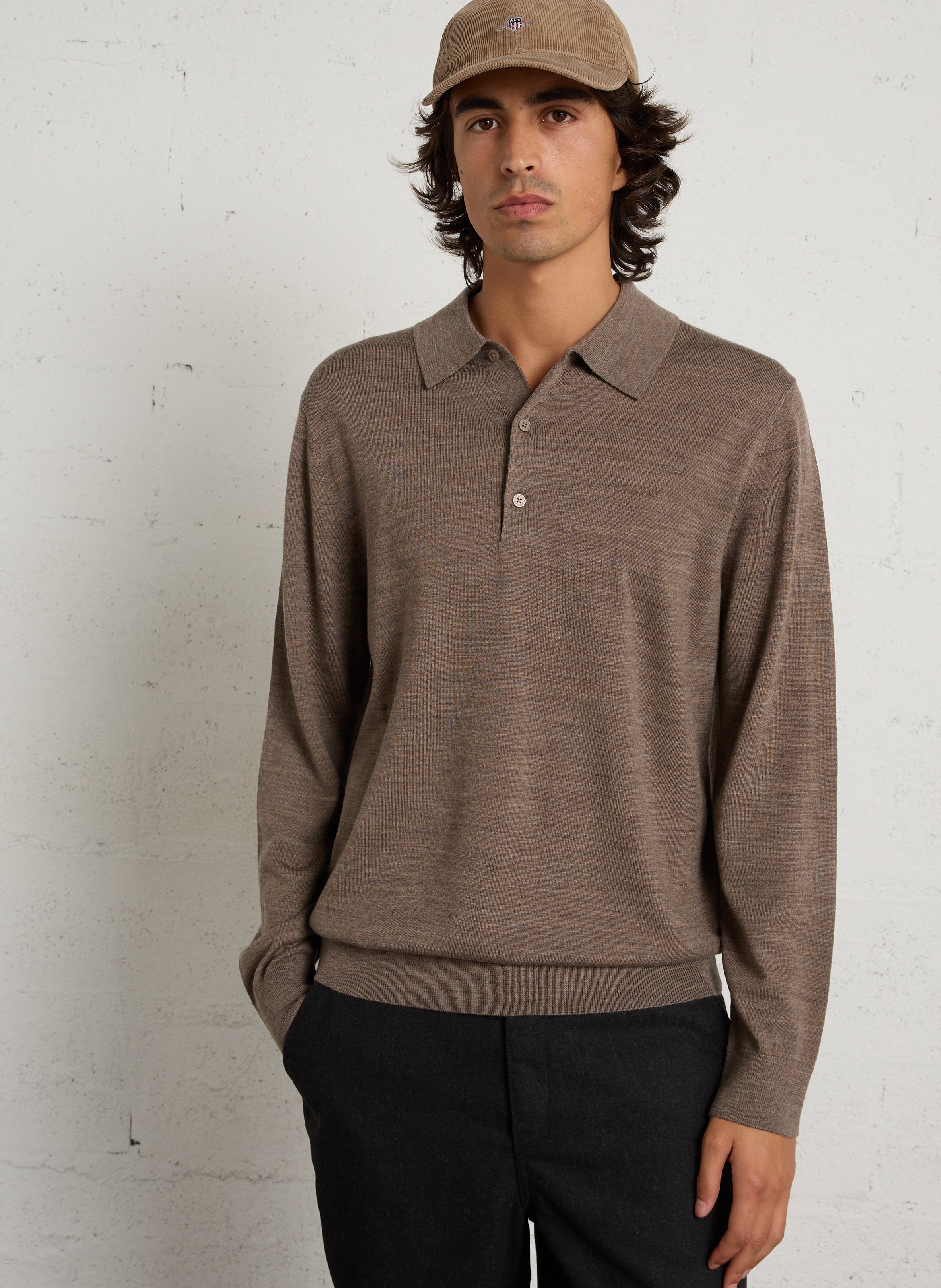 Polo manches longues droit en laine GANT Braun
