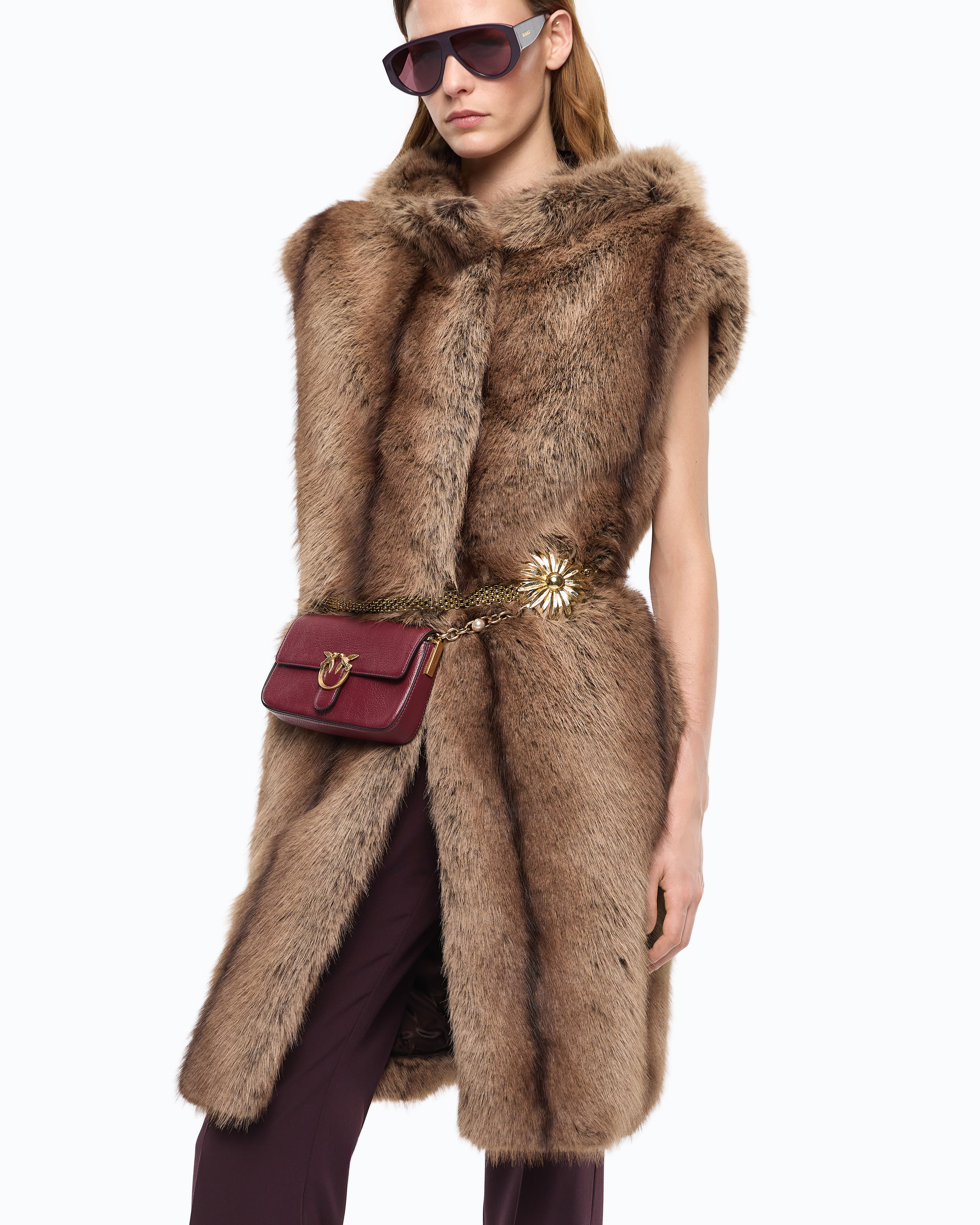 Gilet long ceinturé en fourrure synthétique PINKO Multicolore