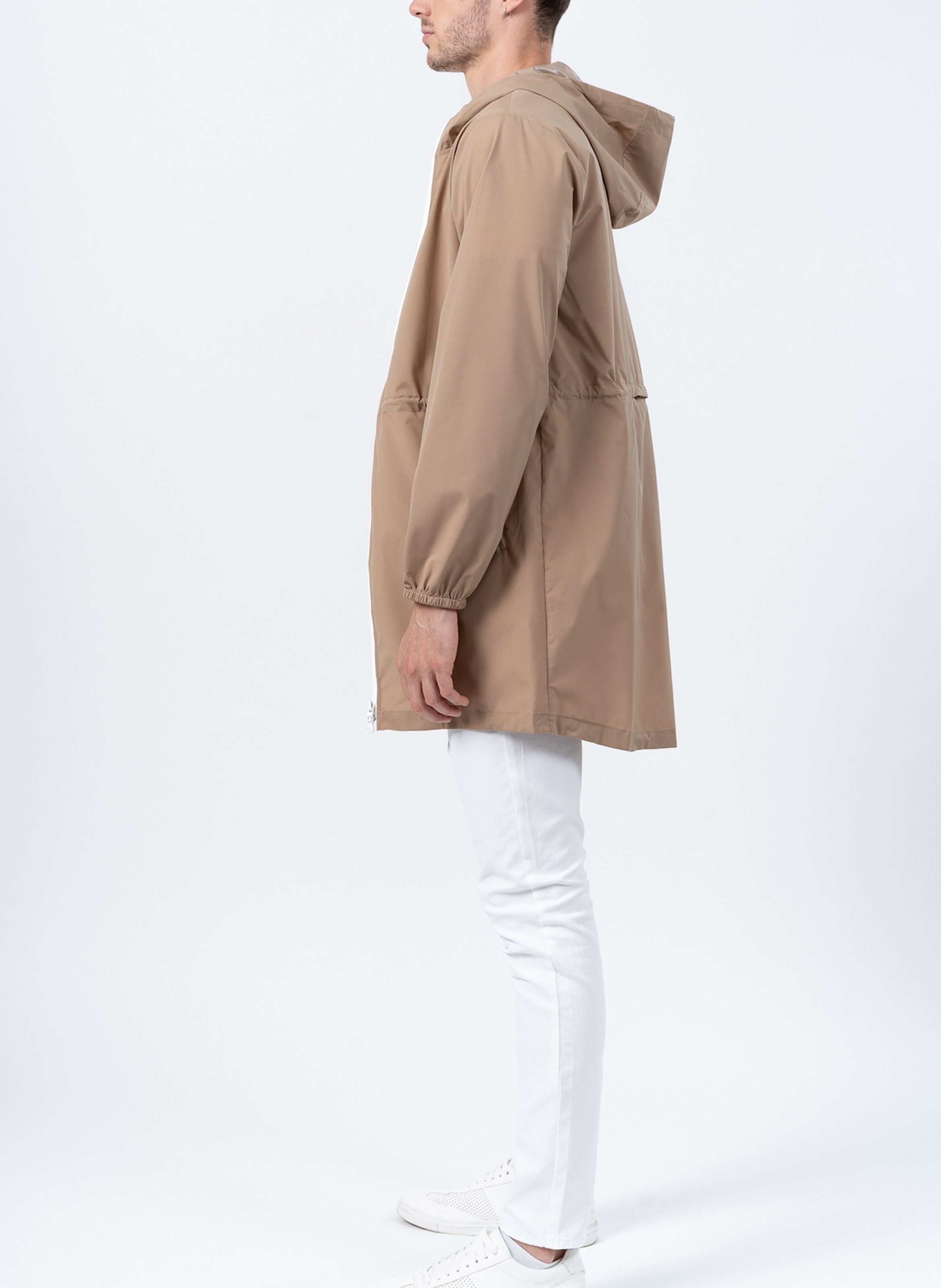 Imperméable long à capuche convertible Beige