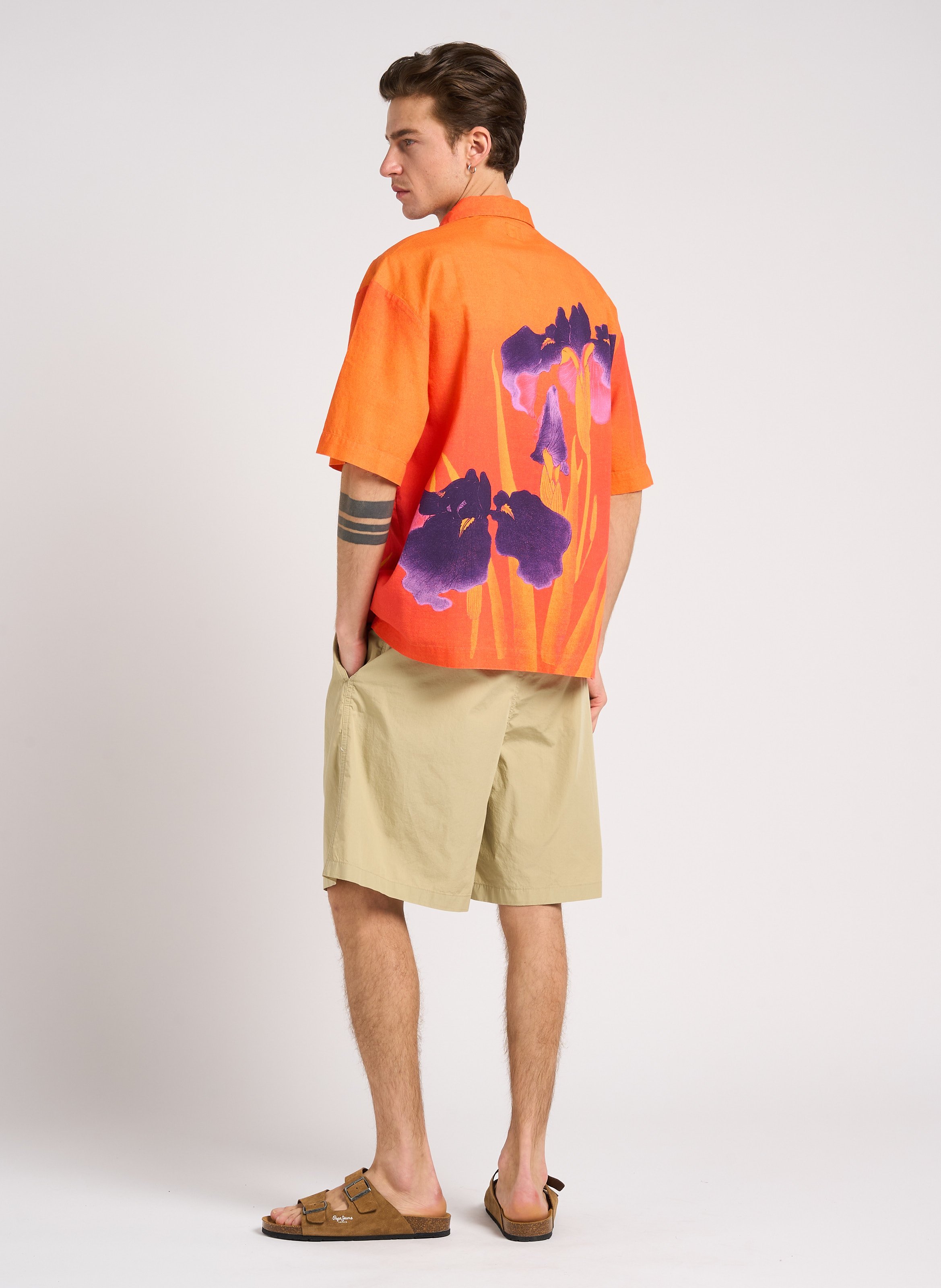 Printed cotton shirt with classic collar Multicolored