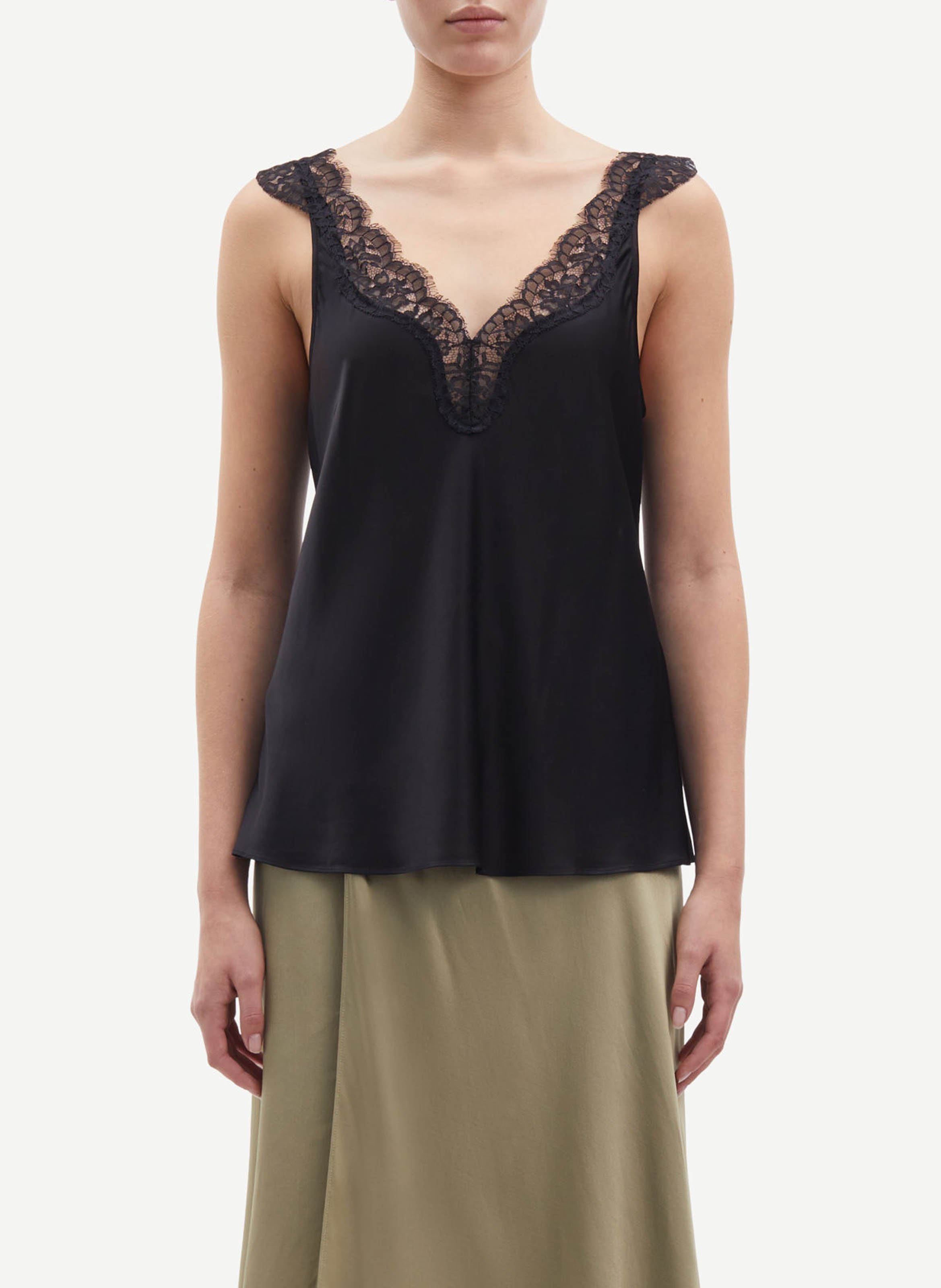 Straight V-neck lace top SAMSOE SAMSOE Black
