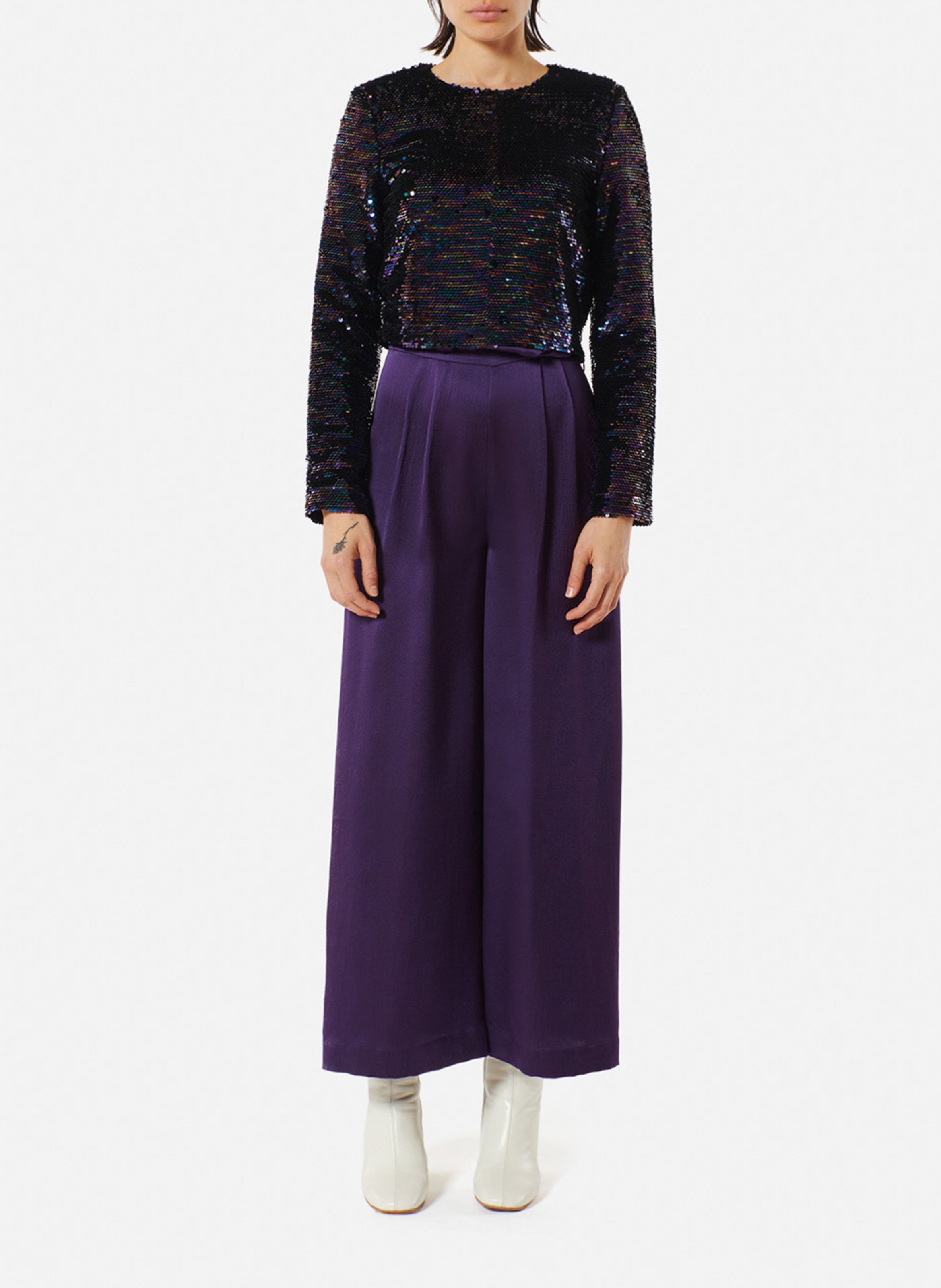 Regular-fit round-neck sequin top KARMA KOMA Brown