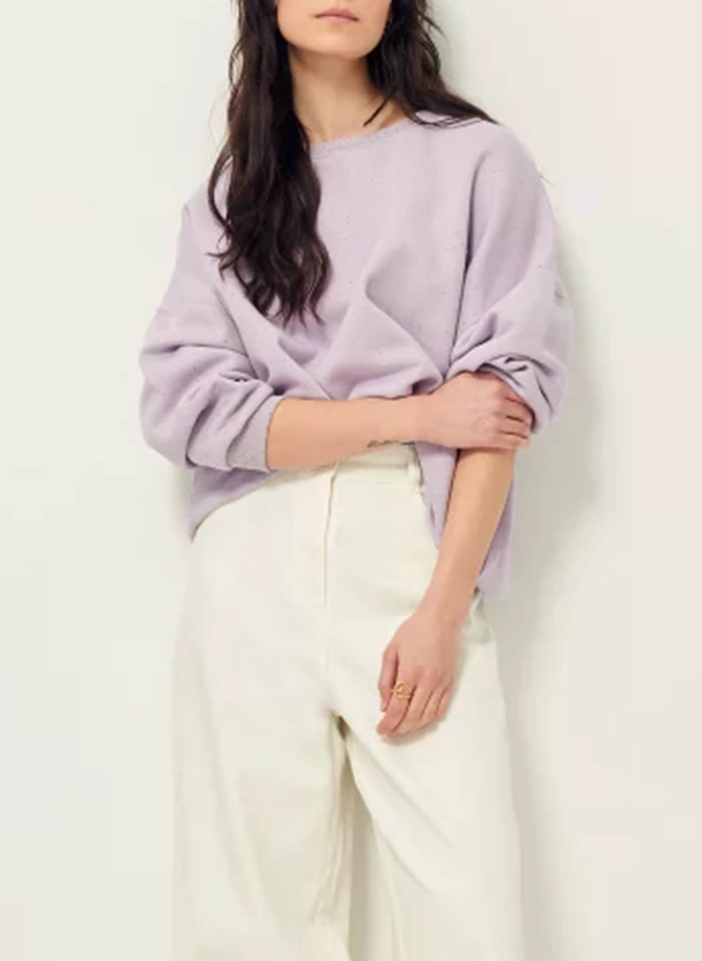 Sweat ample col rond moucheté en coton bio mélangé SESSUN Violet