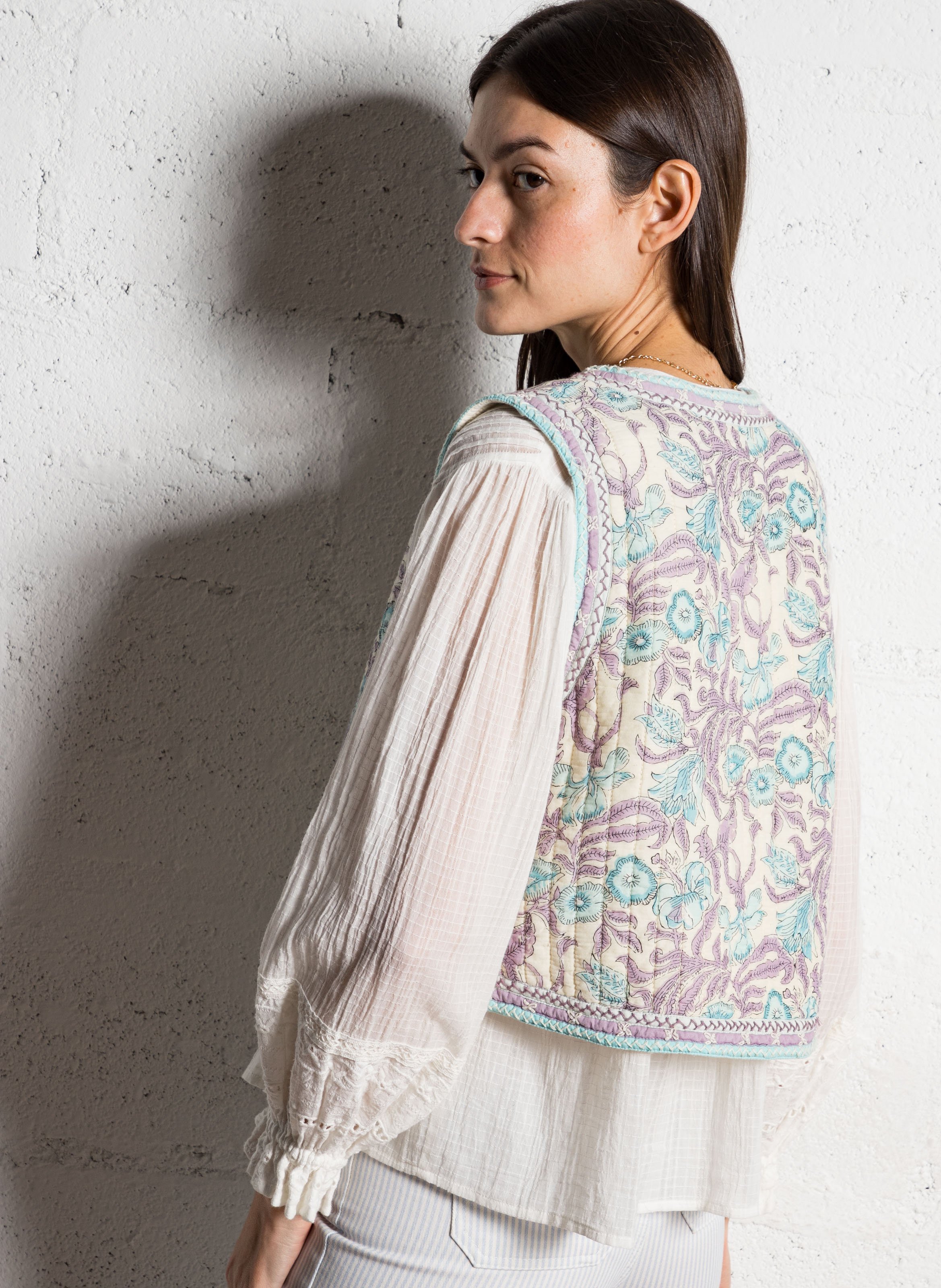 Veste col rond à imprimé floral MAISON HOTEL Bleu