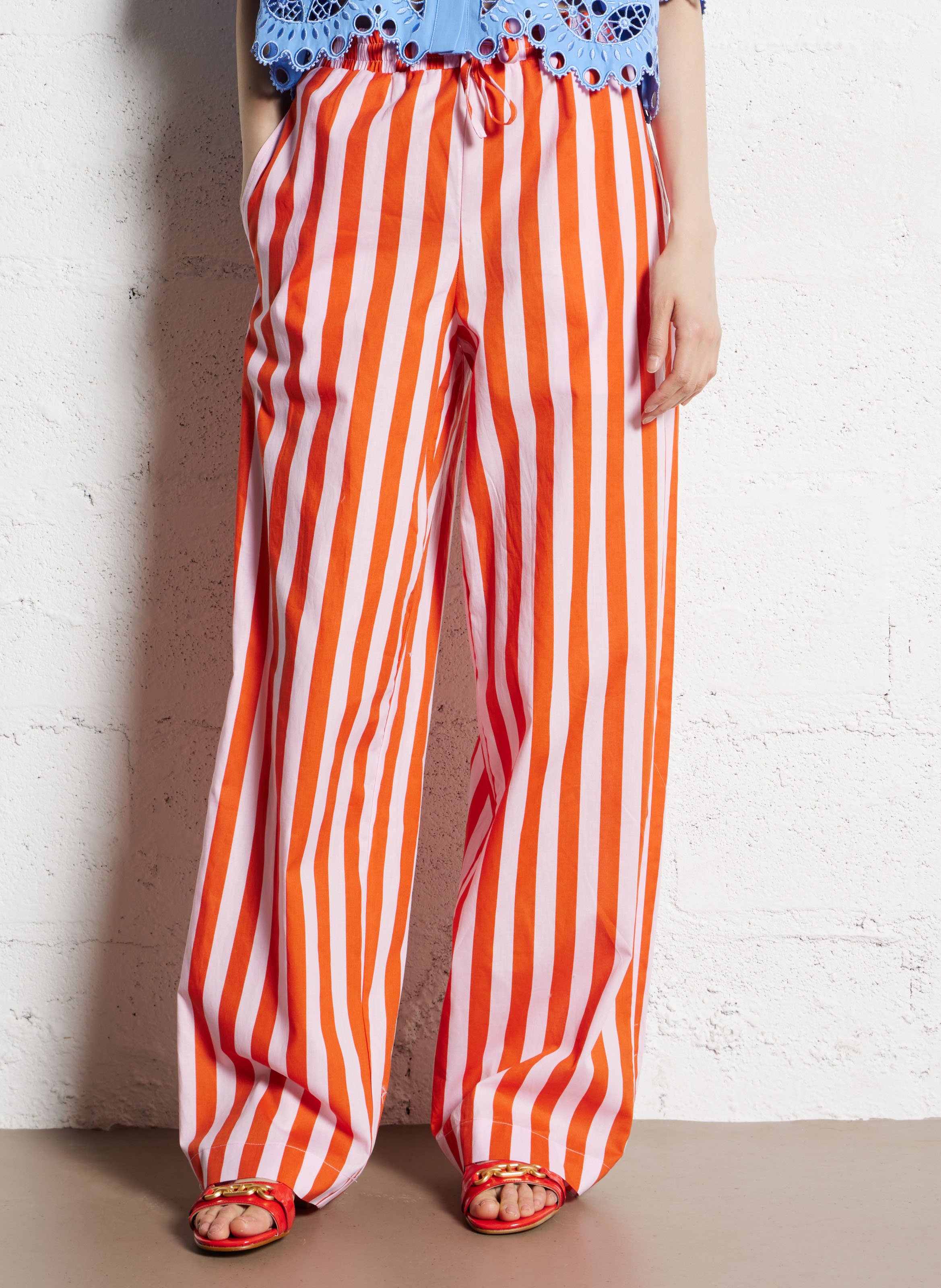 Pantalon large taille haute à rayures LOLLYS LAUNDRY Rouge