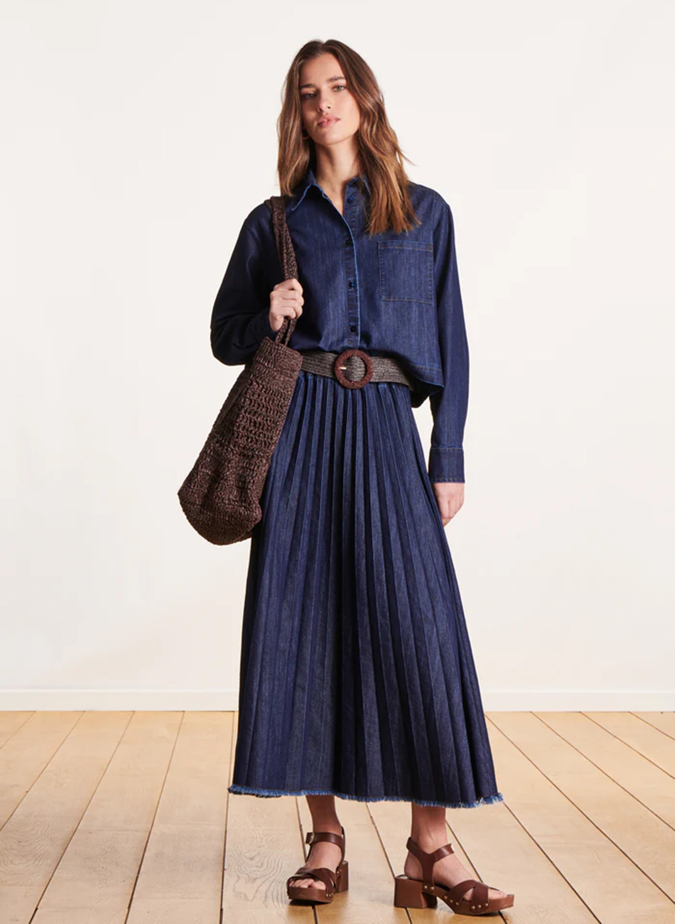 Chemise courte en jean  LA FEE MARABOUTEE Bleu