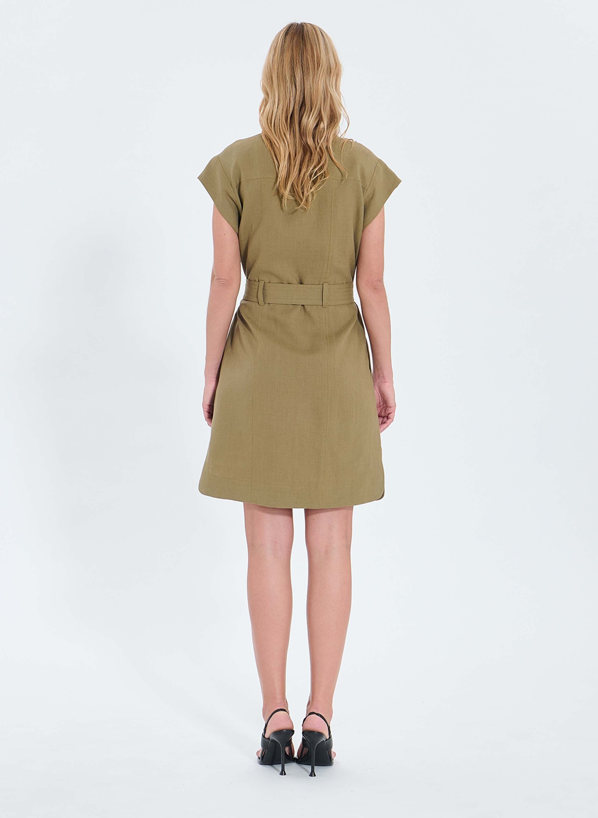 Short linen shirt dress with belt ZAPA Khaki