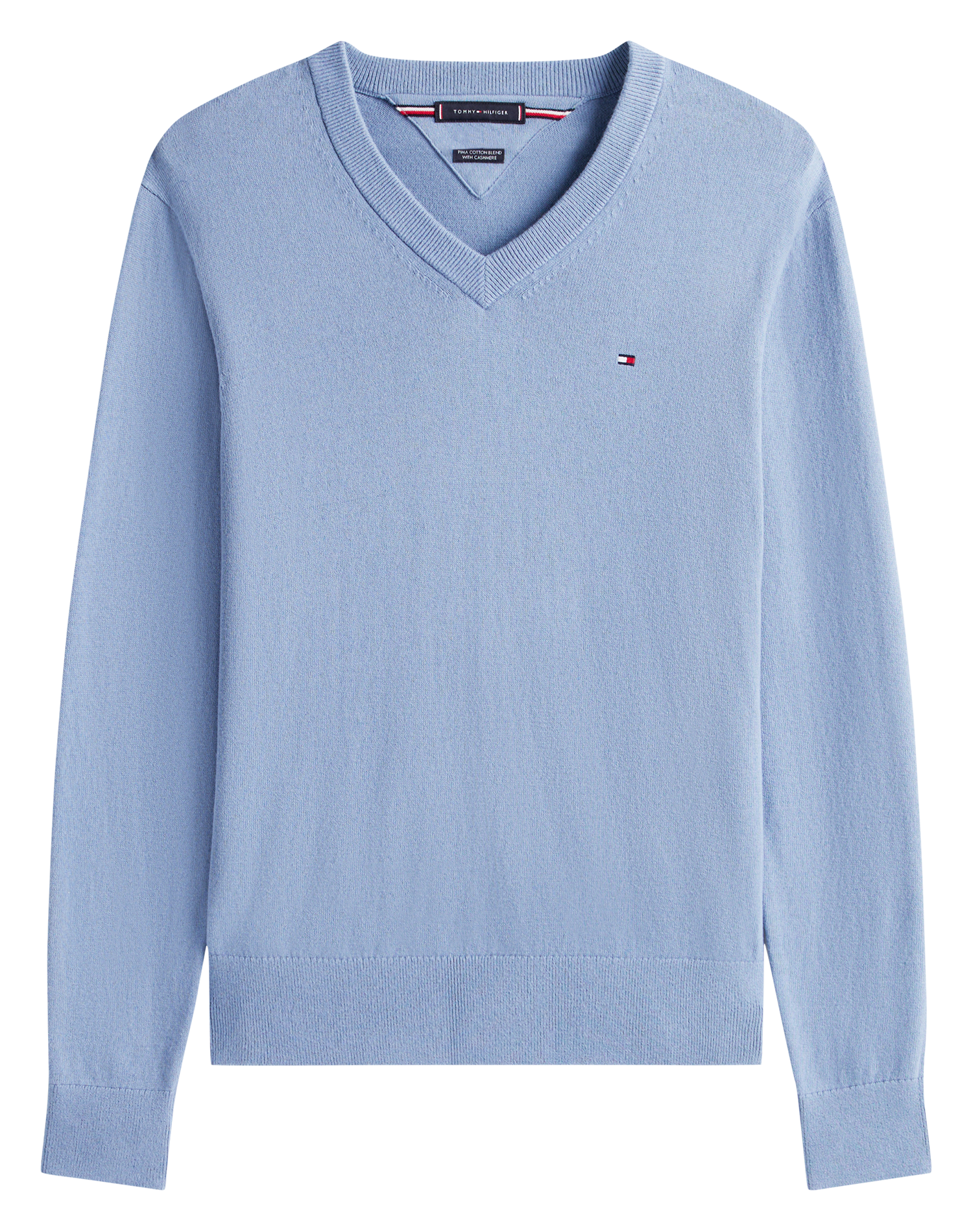 Pull col V regular-fit en coton bio mélangé   Brisk blue