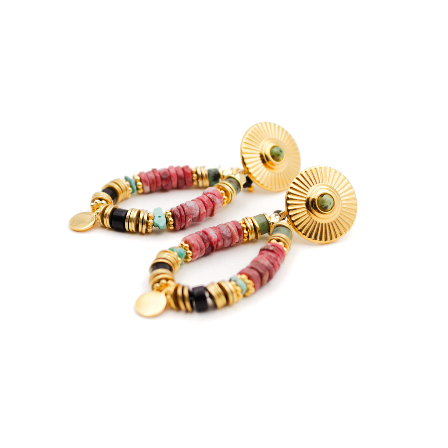 Heishi medallion earrings - Elsa L'ATELIER DES DAMES Golden