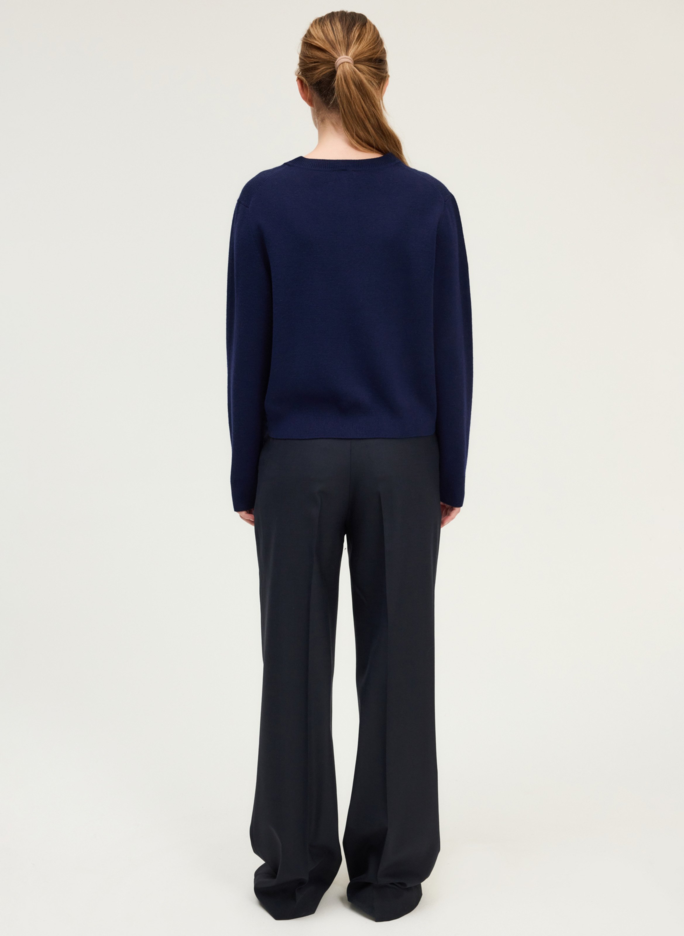 Gilet droit col rond en laine mélangée PABLO Bleu