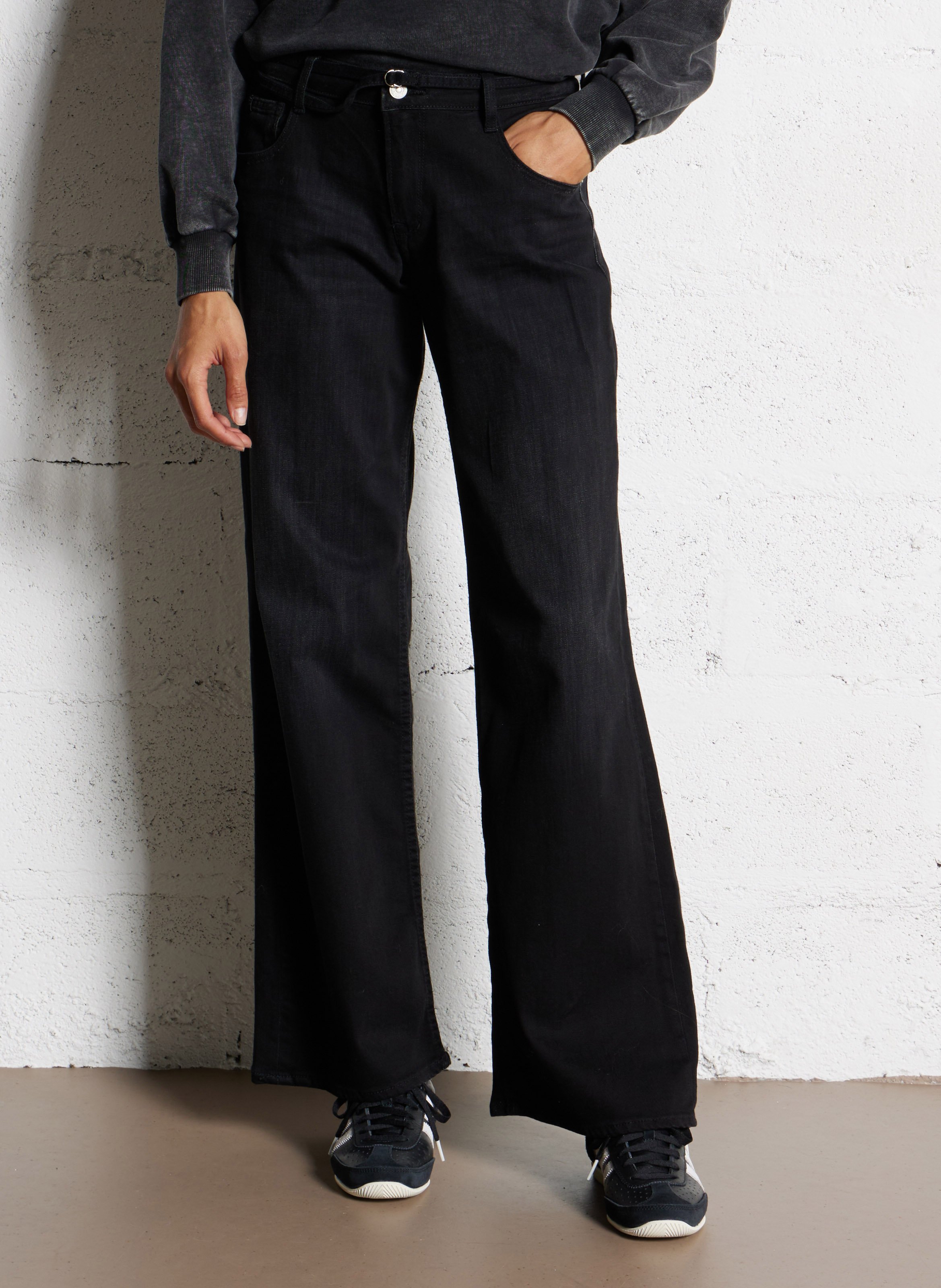 Jean évasé en coton mélangé LE TEMPS DES CERISES Noir