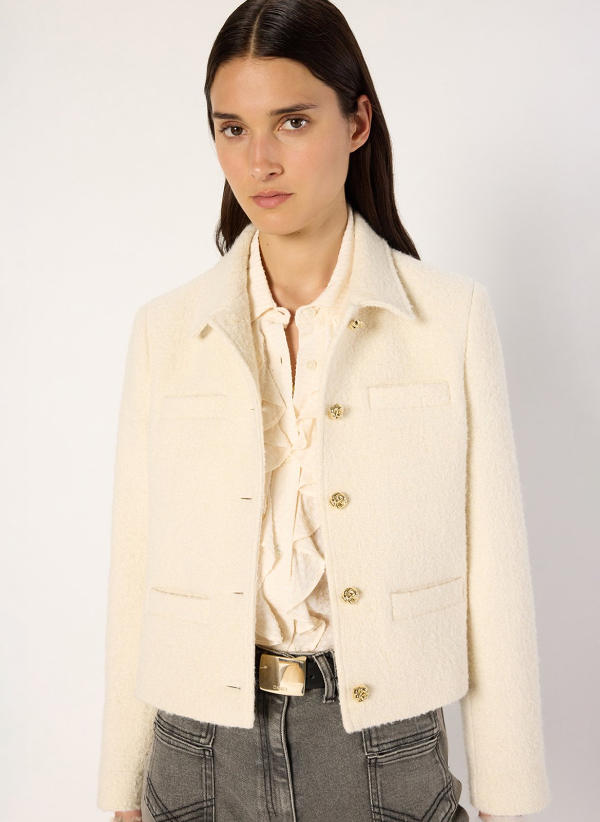 Veste courte en tweed uni GERARD DAREL Beige