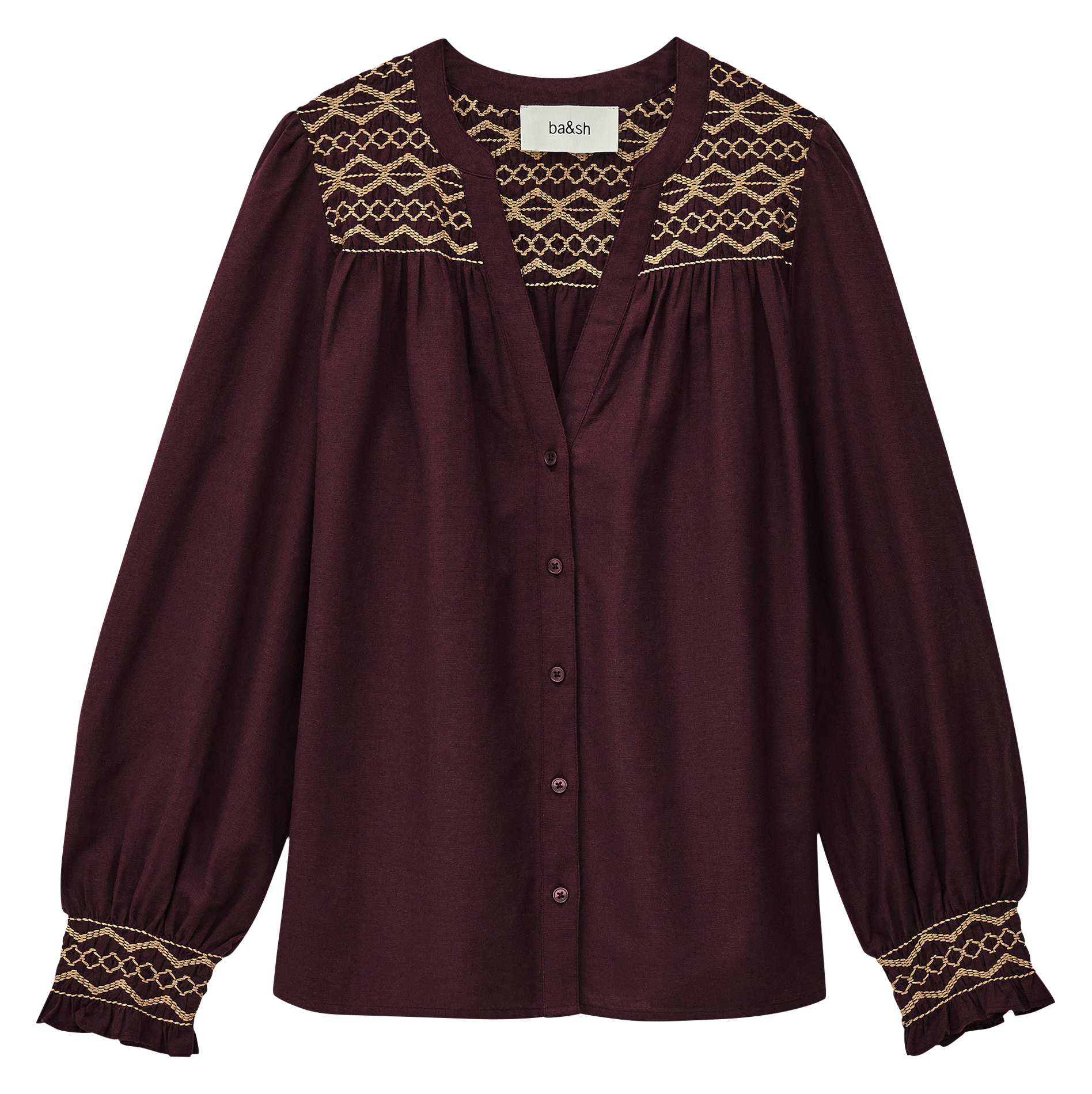 Blouse met V-hals | katoenblend BA&SH Paars