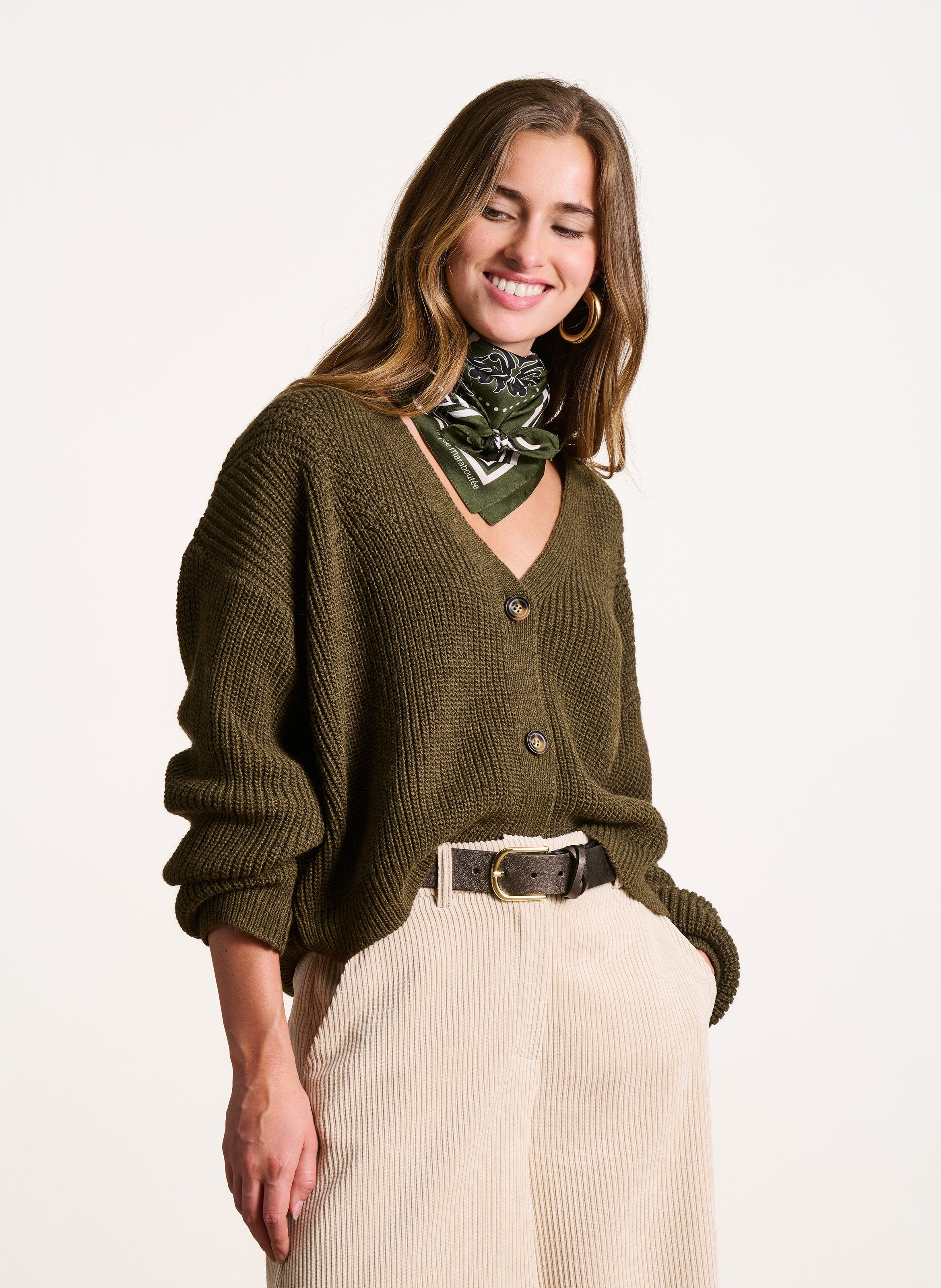 Vierkante zijden sjaal met patroon LA FEE MARABOUTEE Groen