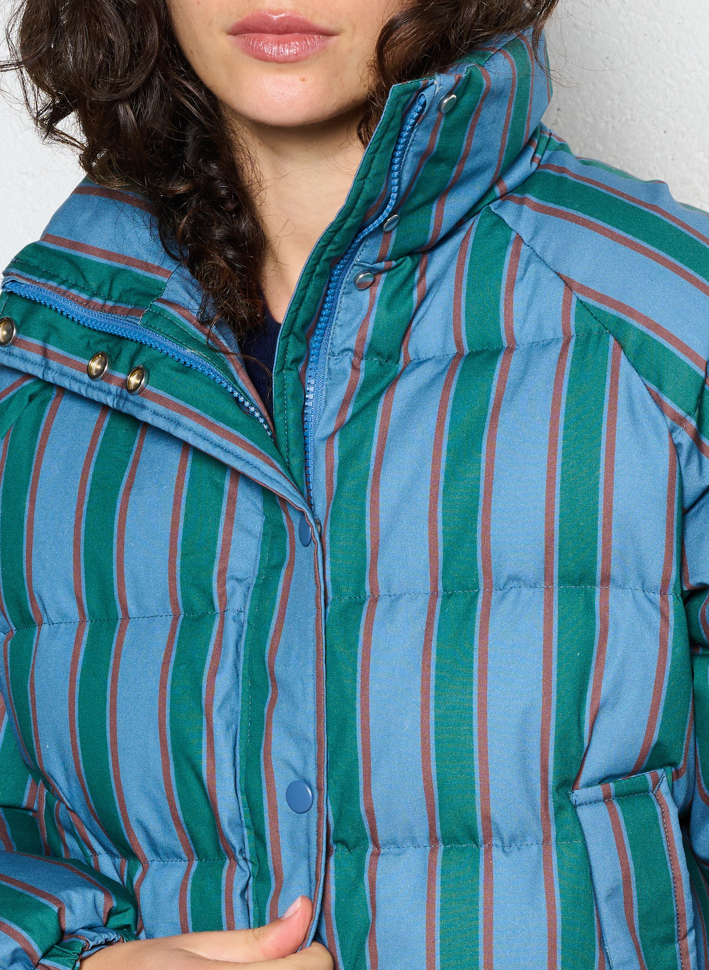 Doudoune oversize col montant en coton rayé THE TINY BIG SISTER Beige