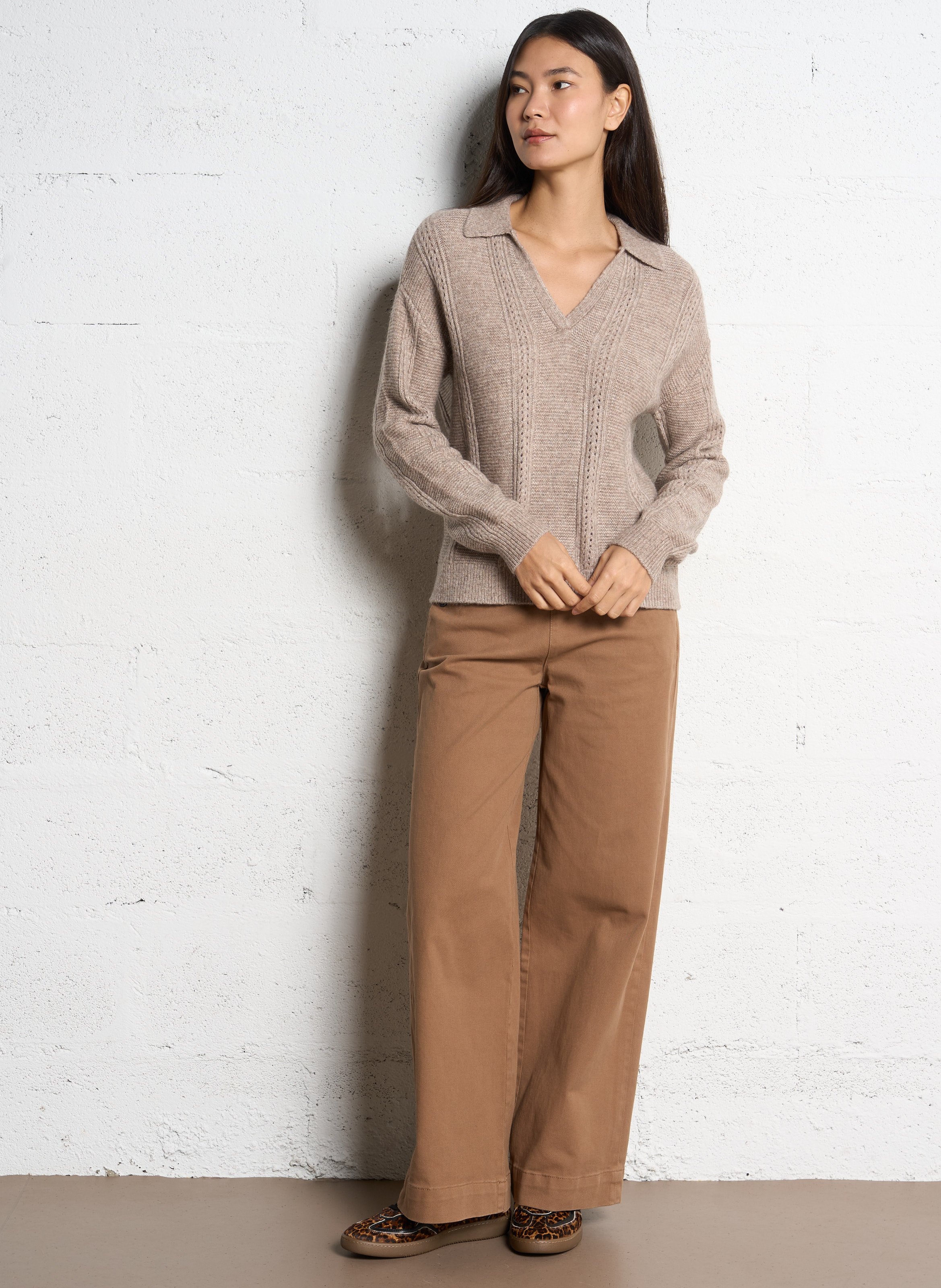 Pull oversize col V  SUD EXPRESS Marron