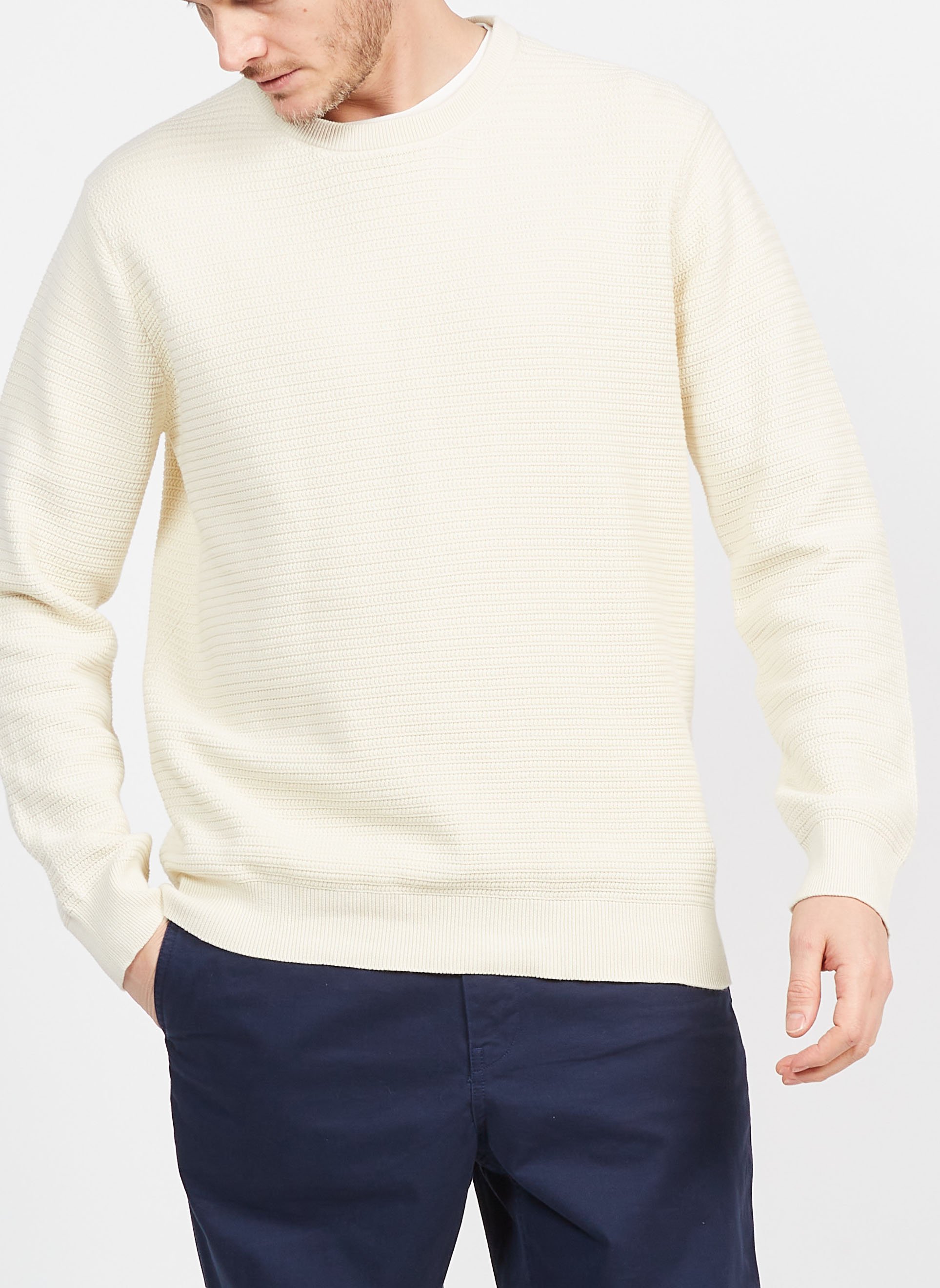 Regular-fit organic cotton sweater with round neck MINIMUM Blue