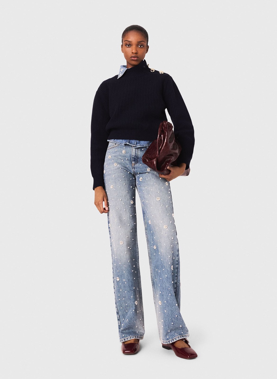 Wide-leg embroidered jeans MAJE Blue