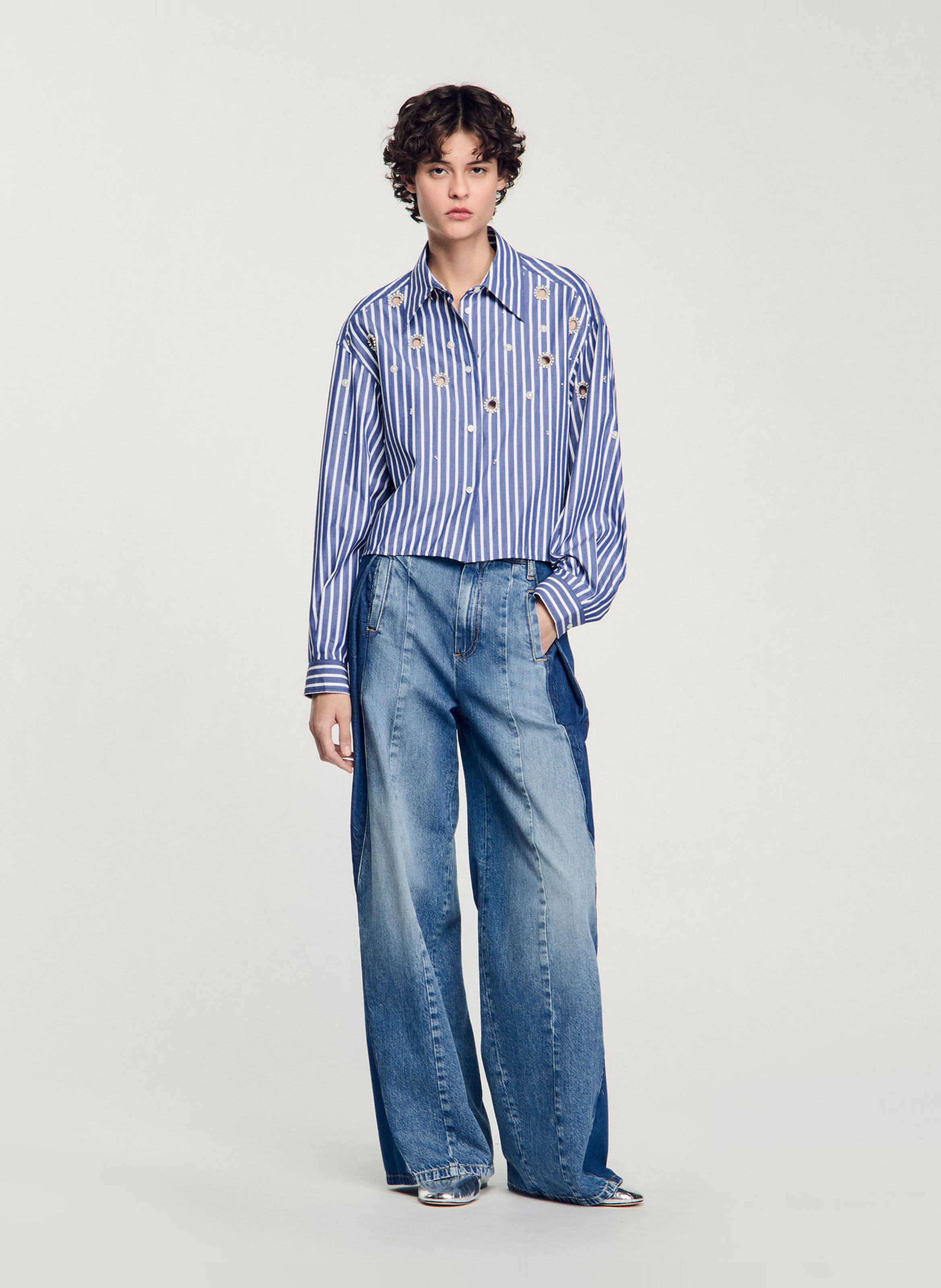 Cotton shirt with classic collar SANDRO Blue